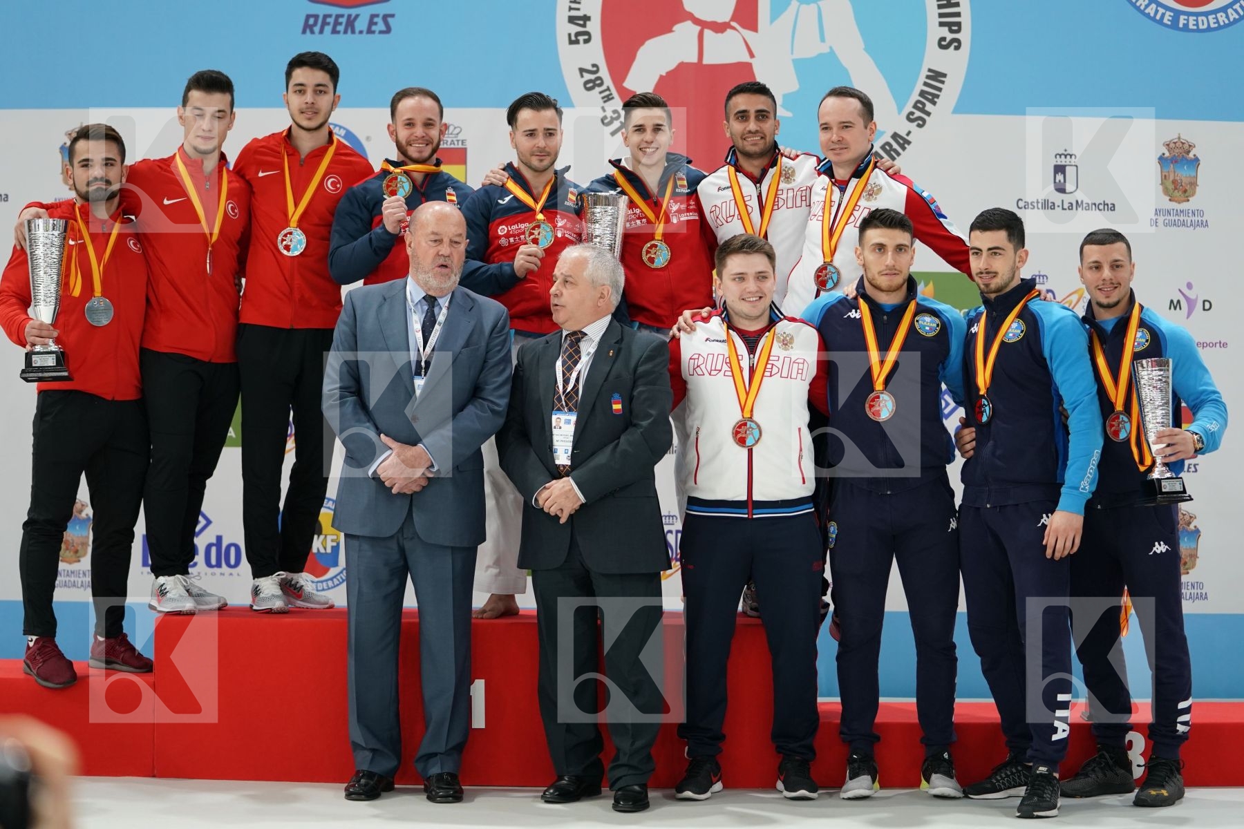 TURKEY, SPAIN, RUSSIA, ITALY in Senior Team Male Kata - Podium ceremony