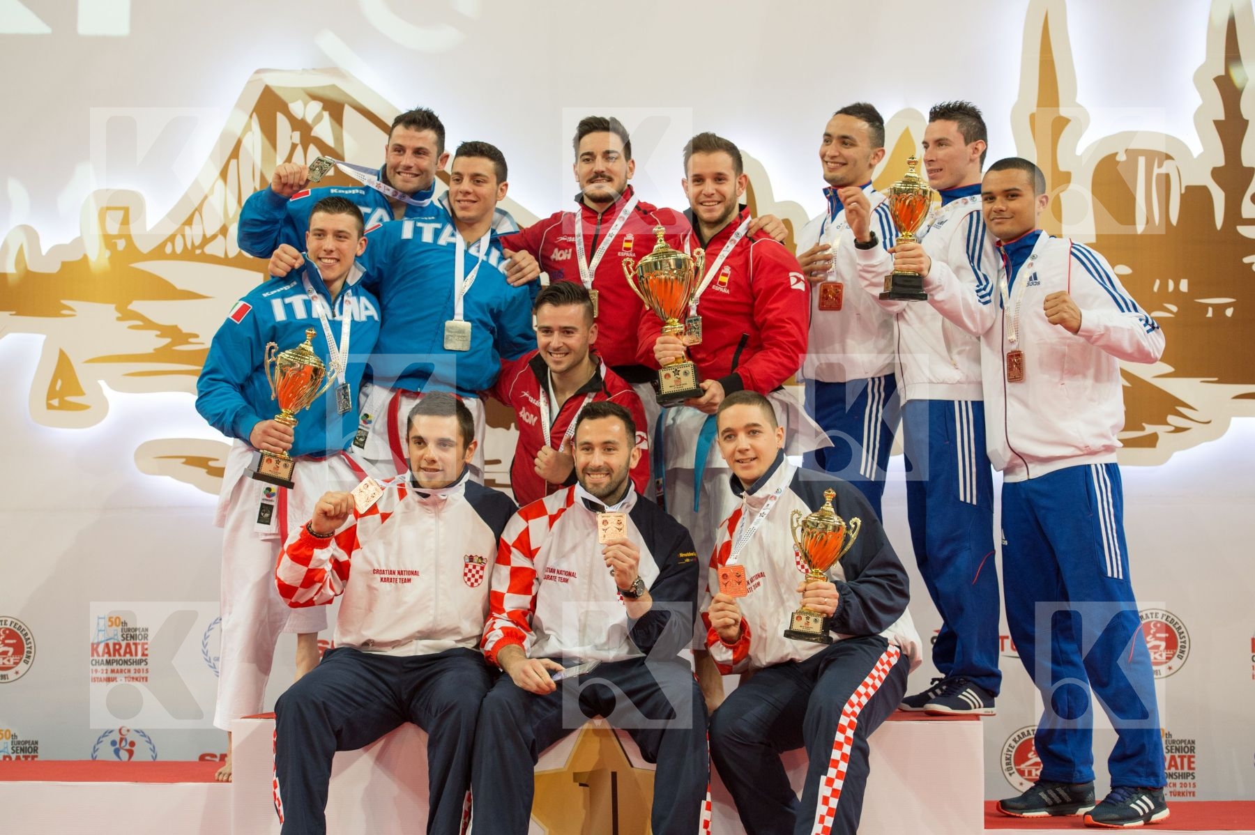 Croatia France Italy kata male podiums Spain team
