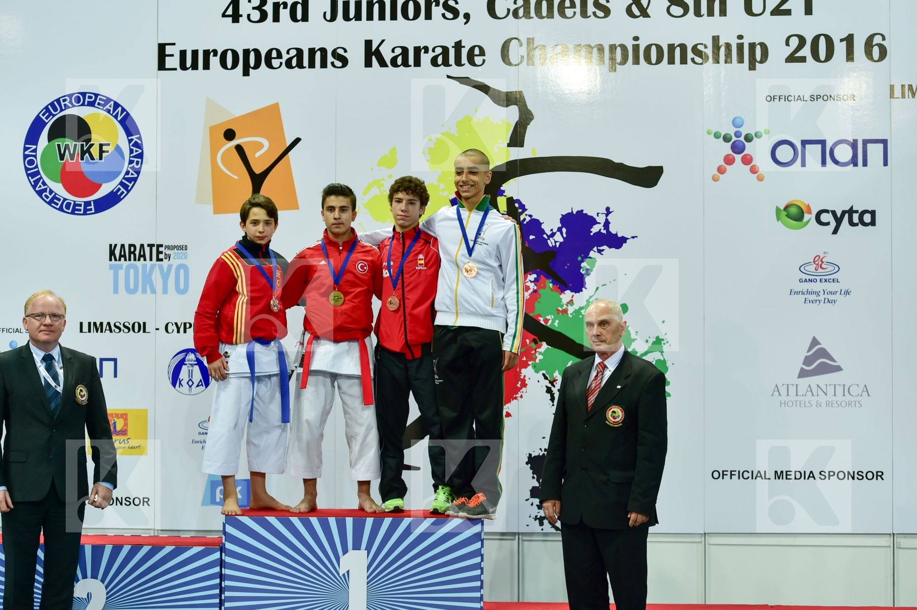 Photo taken during podium of European Cadet, Junior & U21 champi