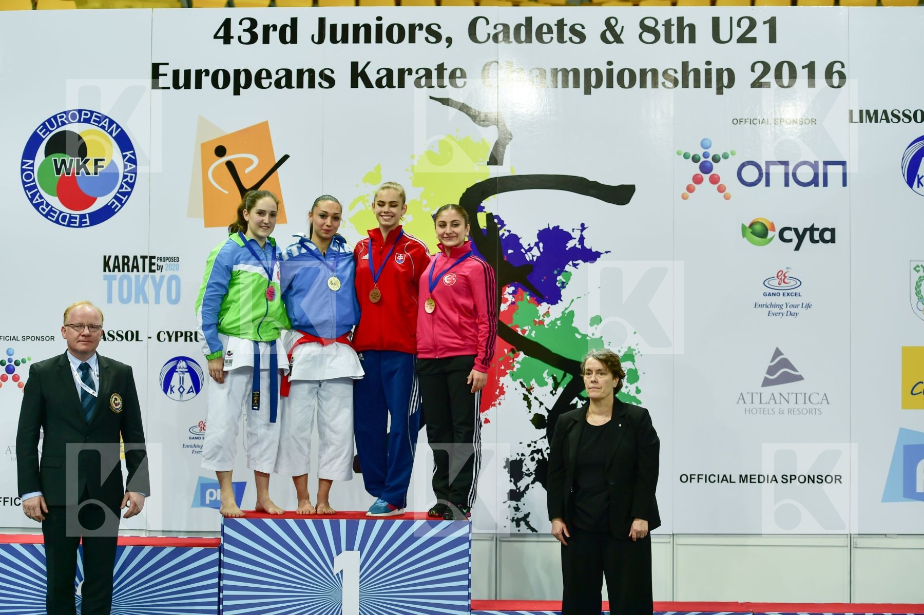 Photo taken during podium of European Cadet, Junior & U21 champi