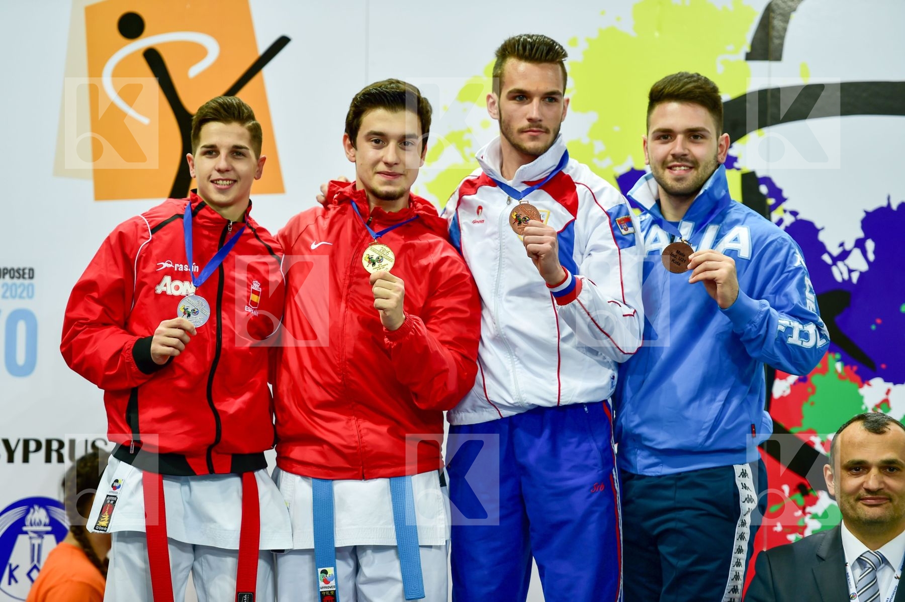 Photo taken during podium of European Cadet, Junior & U21 champi