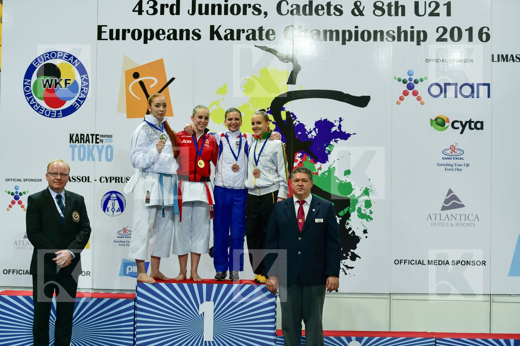 Photo taken during podium of European Cadet, Junior & U21 champi