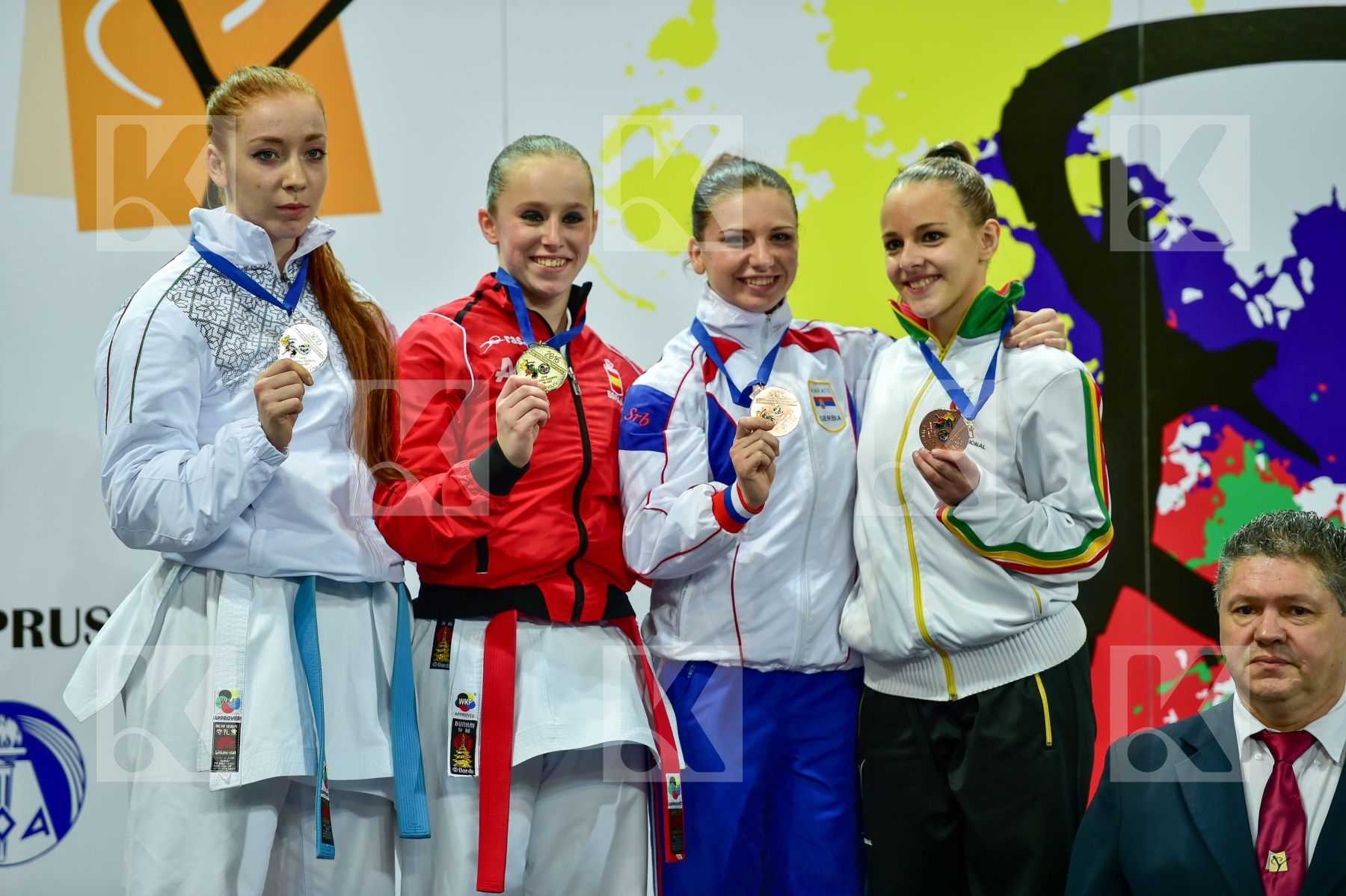 Photo taken during podium of European Cadet, Junior & U21 champi