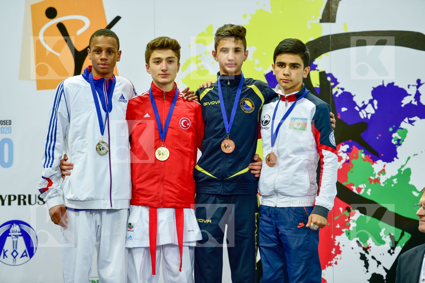 Photo taken during podium of European Cadet, Junior & U21 champi