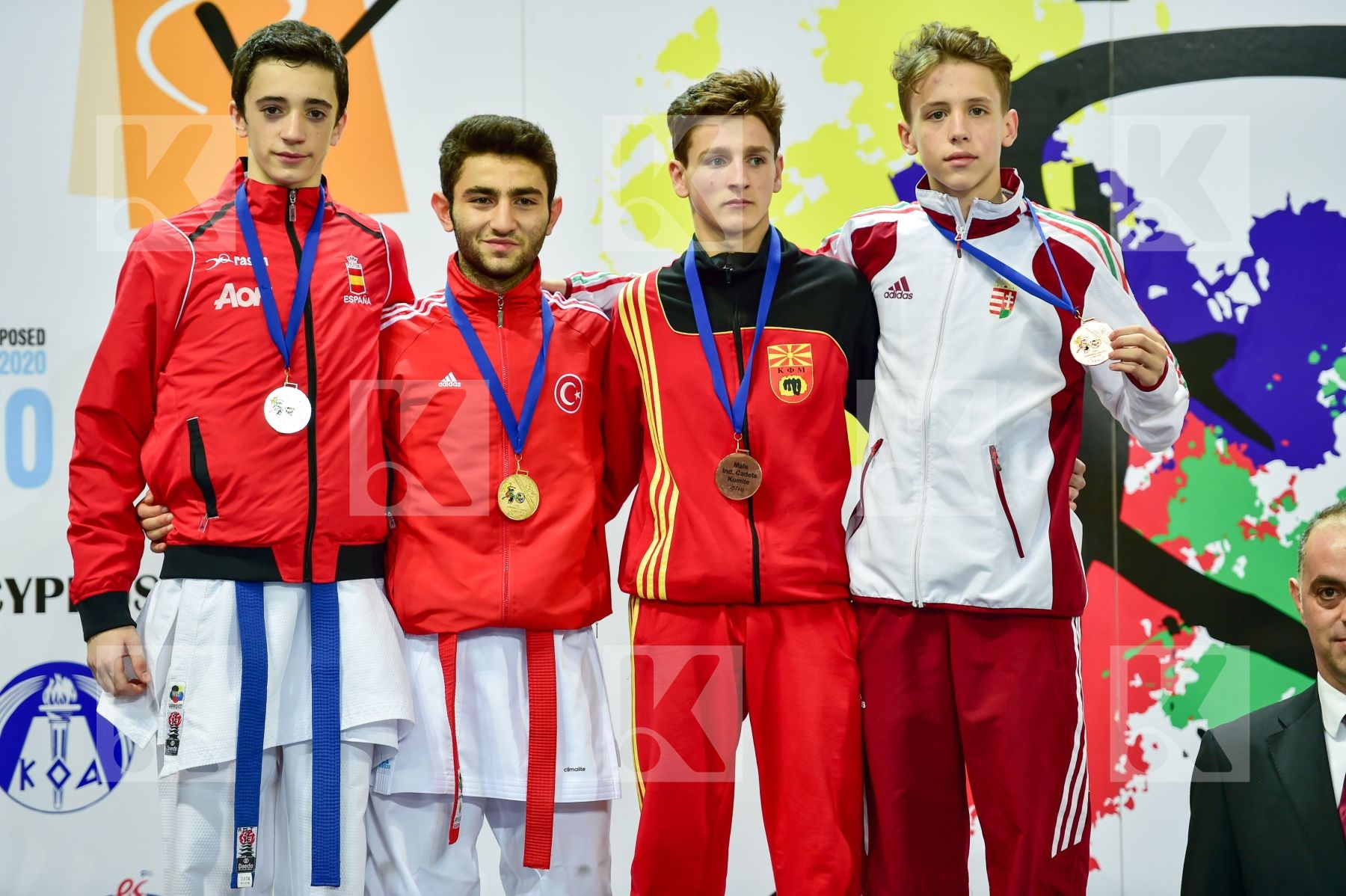 Photo taken during podium of European Cadet, Junior & U21 champi