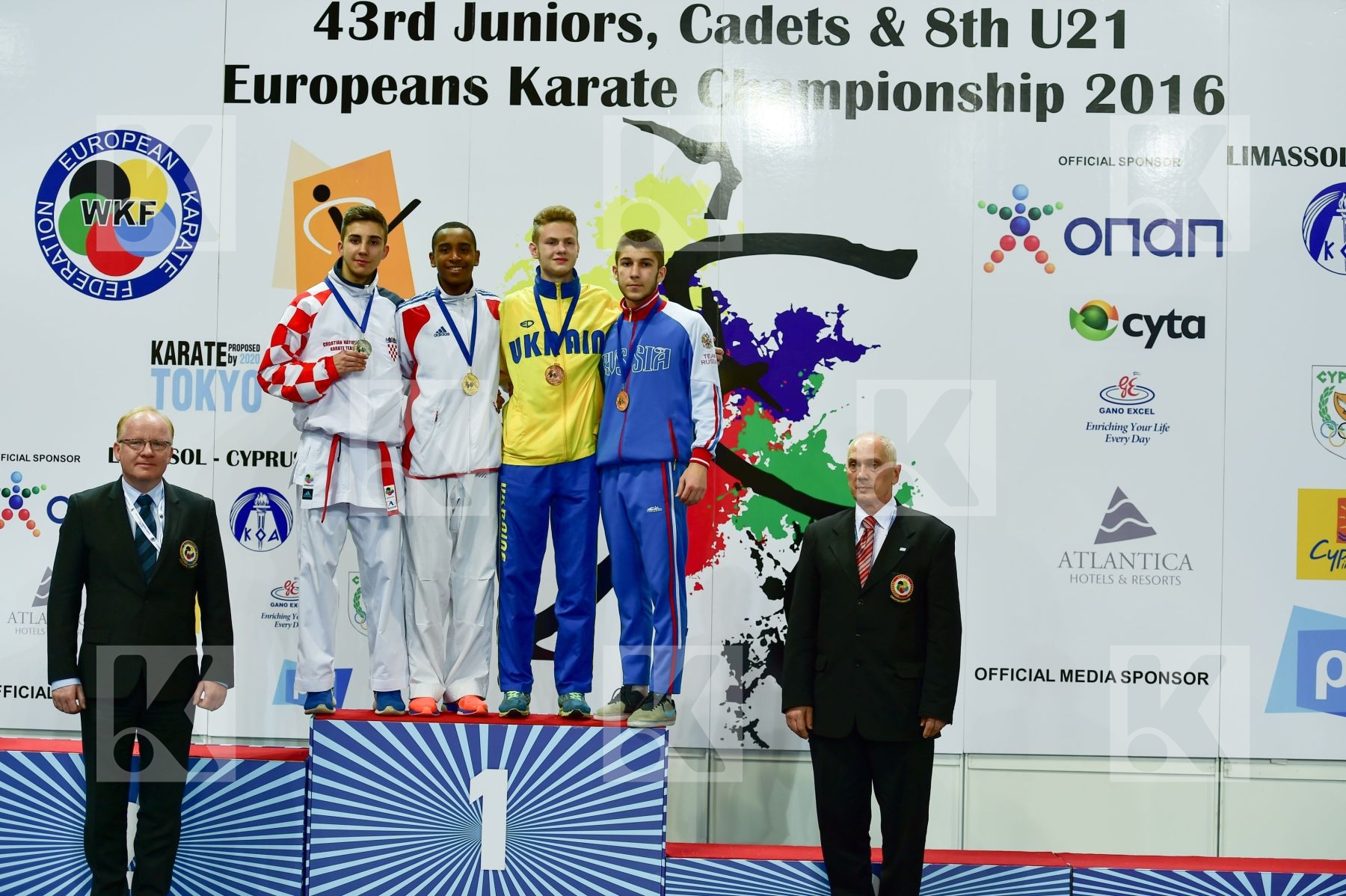 Photo taken during podium of European Cadet, Junior & U21 champi