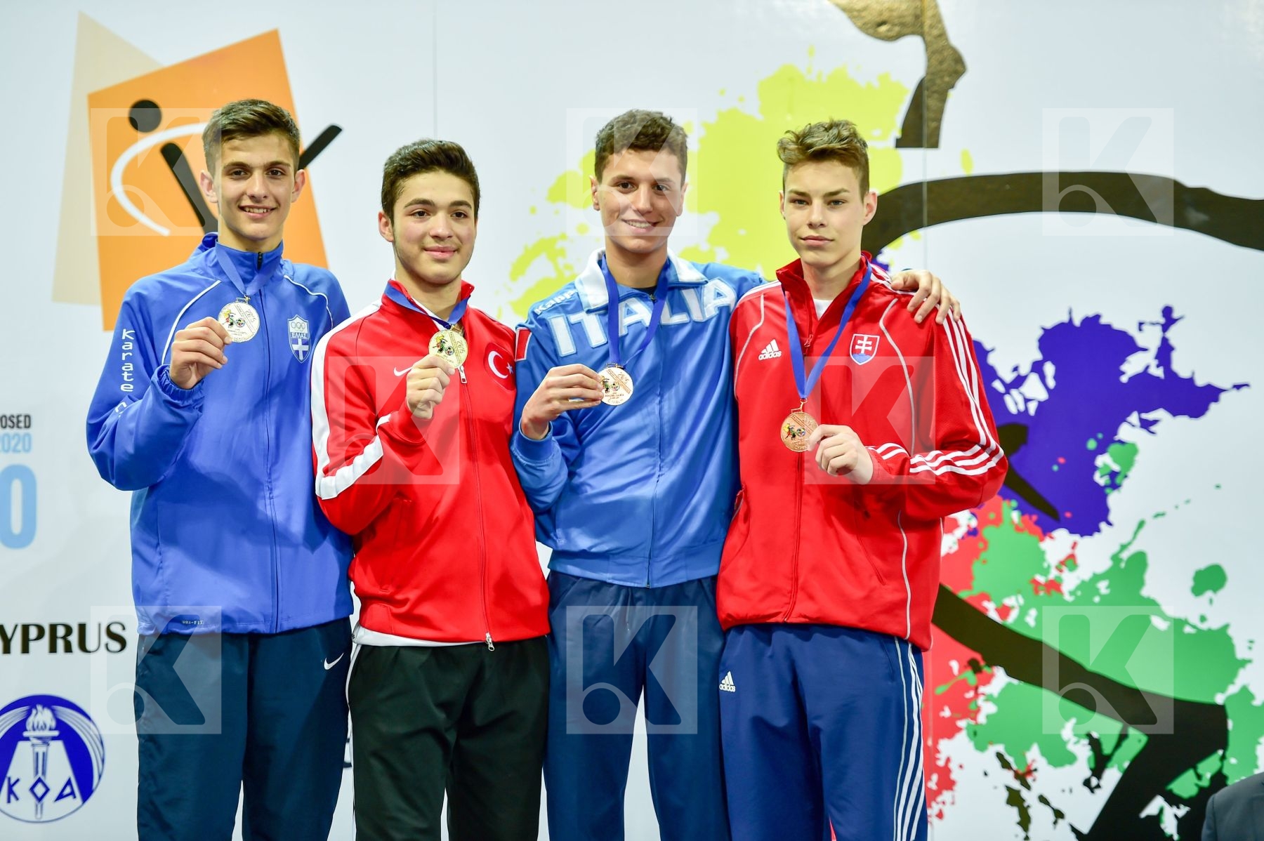 Photo taken during podium of European Cadet, Junior & U21 champi