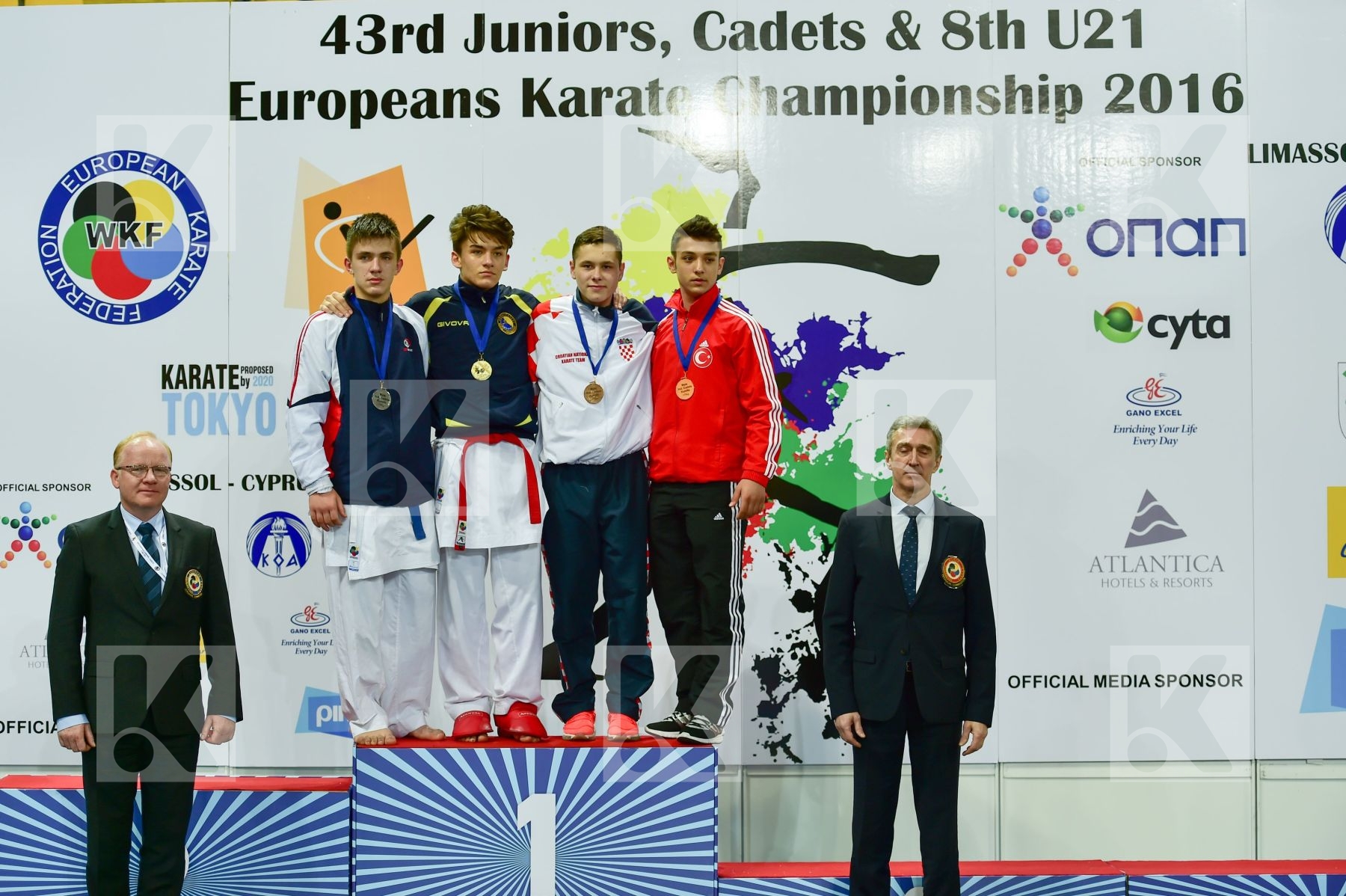 Photo taken during podium of European Cadet, Junior & U21 champi