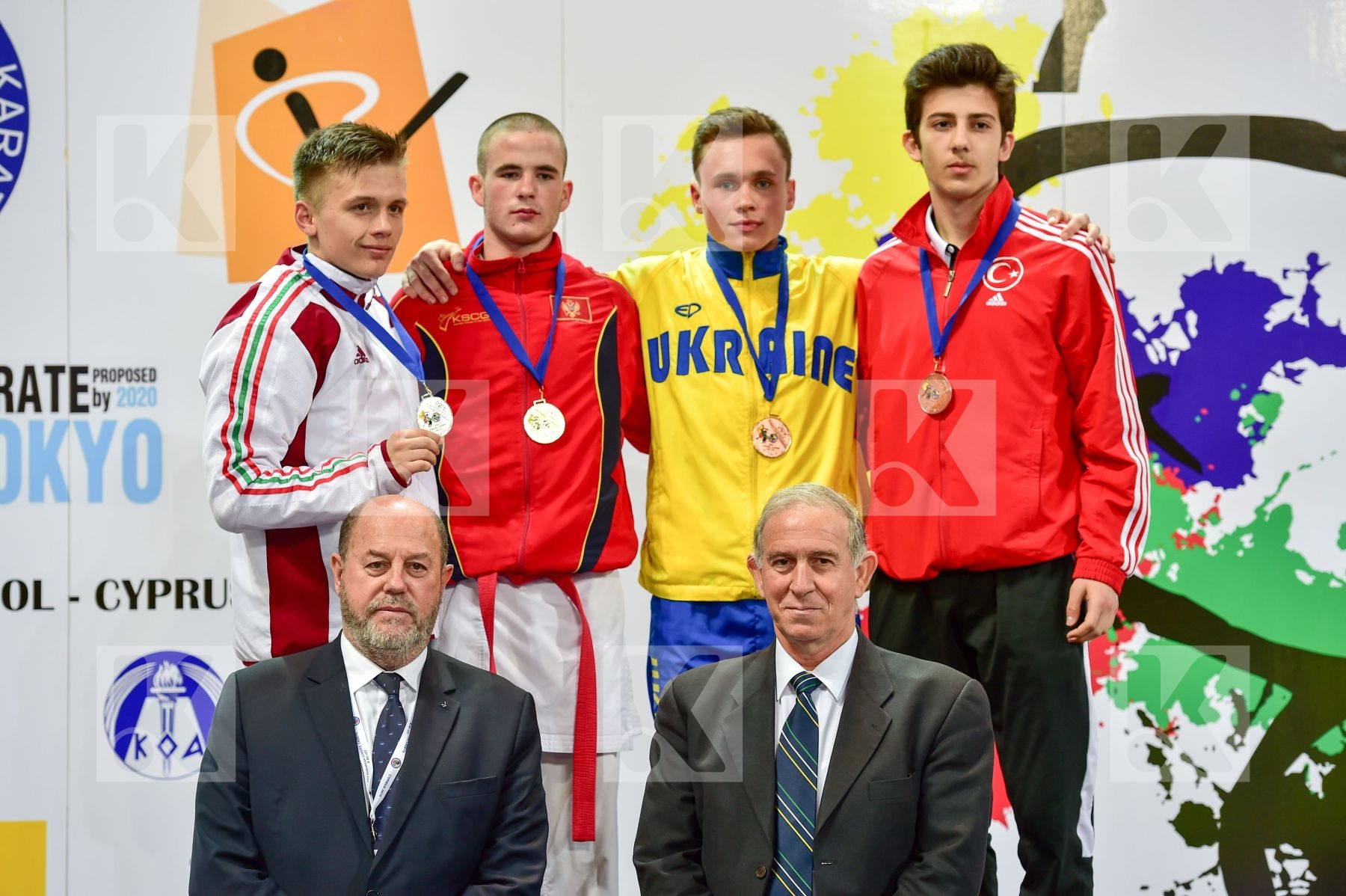 Photo taken during podium of European Cadet, Junior & U21 champi