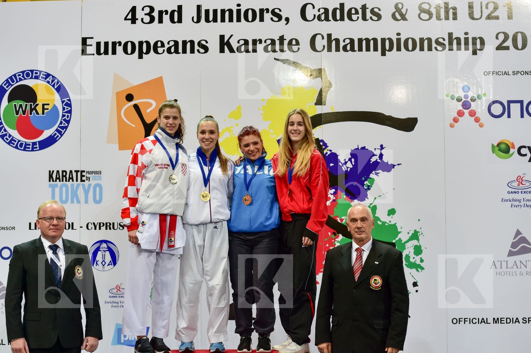 Photo taken during podium of European Cadet, Junior & U21 champi