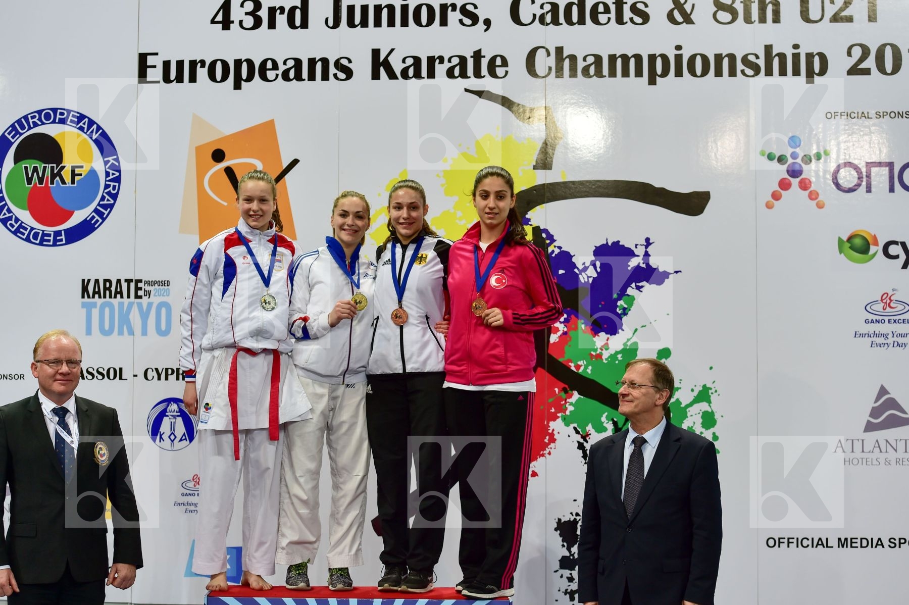 Photo taken during podium of European Cadet, Junior & U21 champi