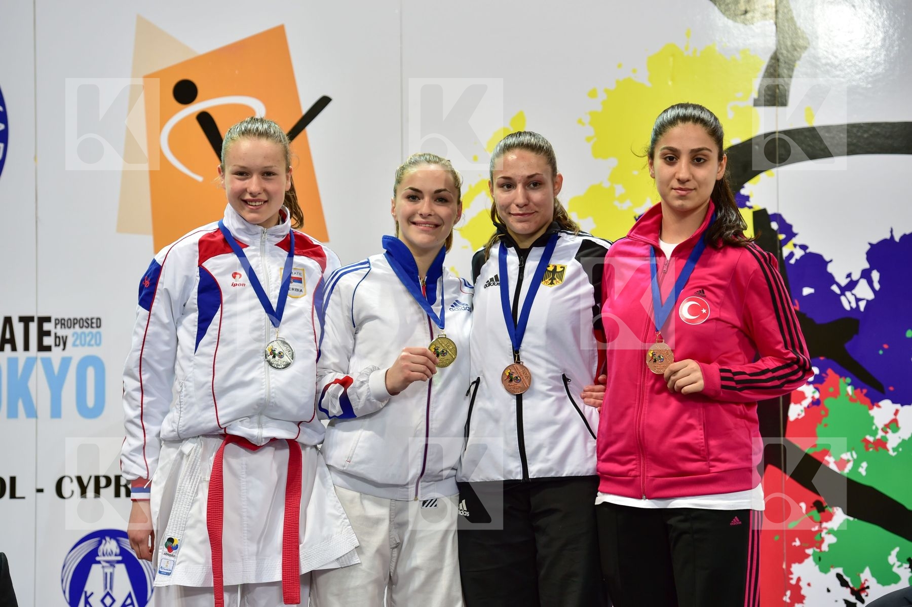 Photo taken during podium of European Cadet, Junior & U21 champi