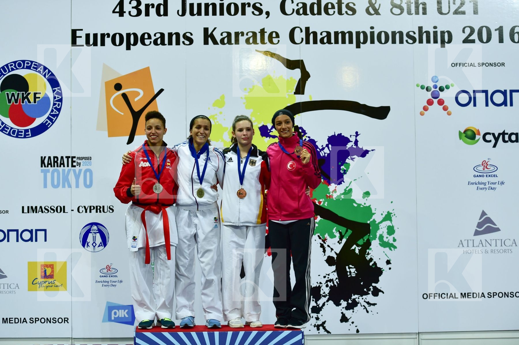 Photo taken during podium of European Cadet, Junior & U21 champi