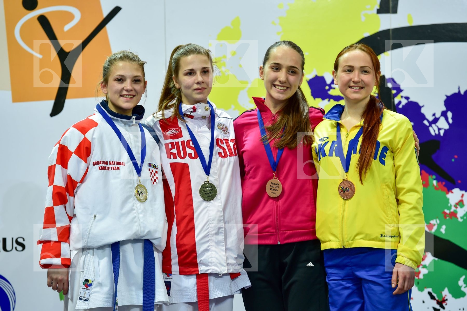 Photo taken during podium of European Cadet, Junior & U21 champi