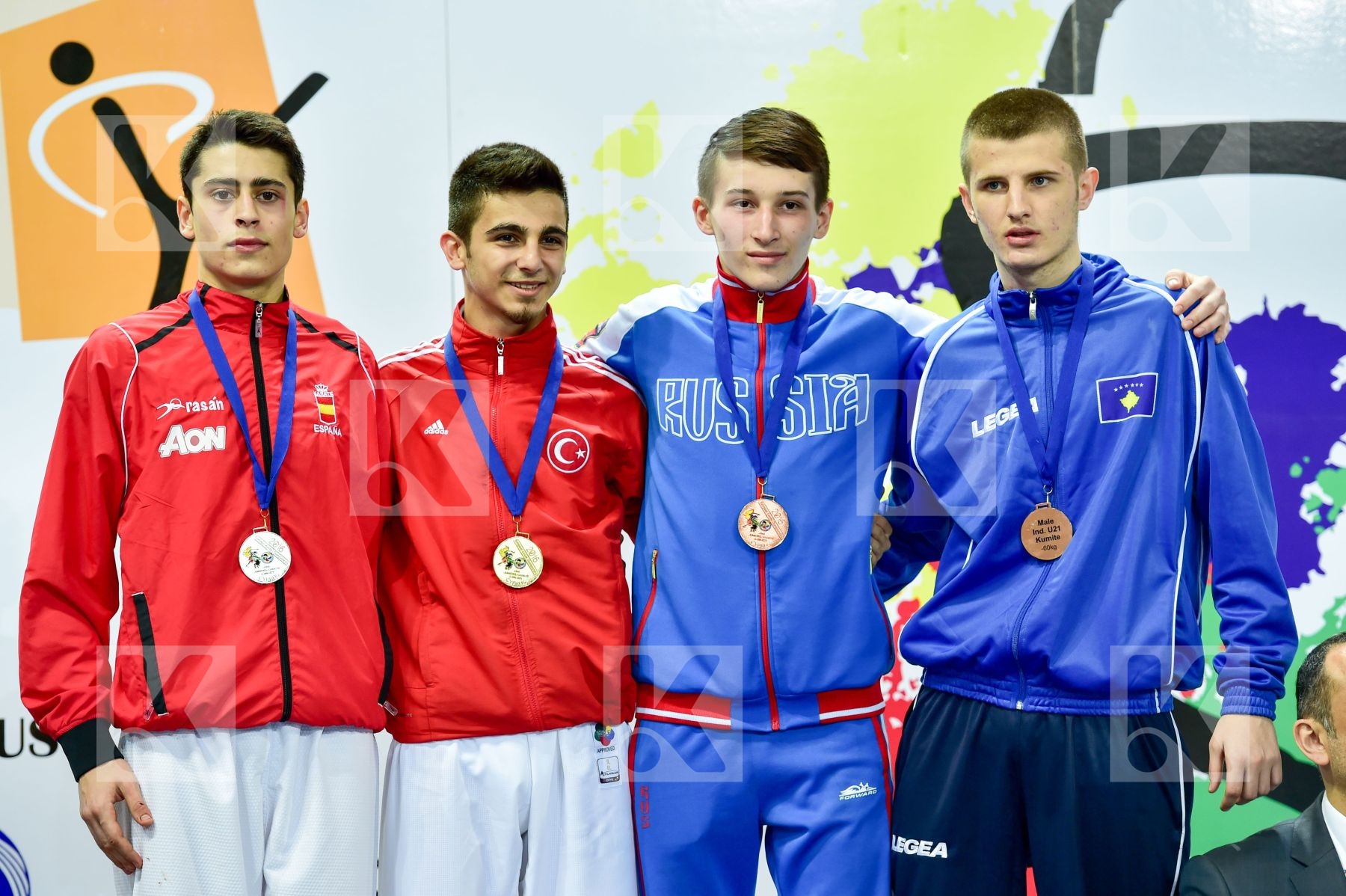 Photo taken during podium of European Cadet, Junior & U21 champi