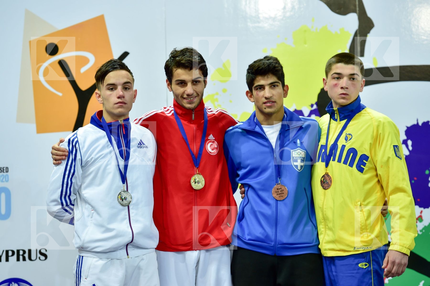 Photo taken during podium of European Cadet, Junior & U21 champi