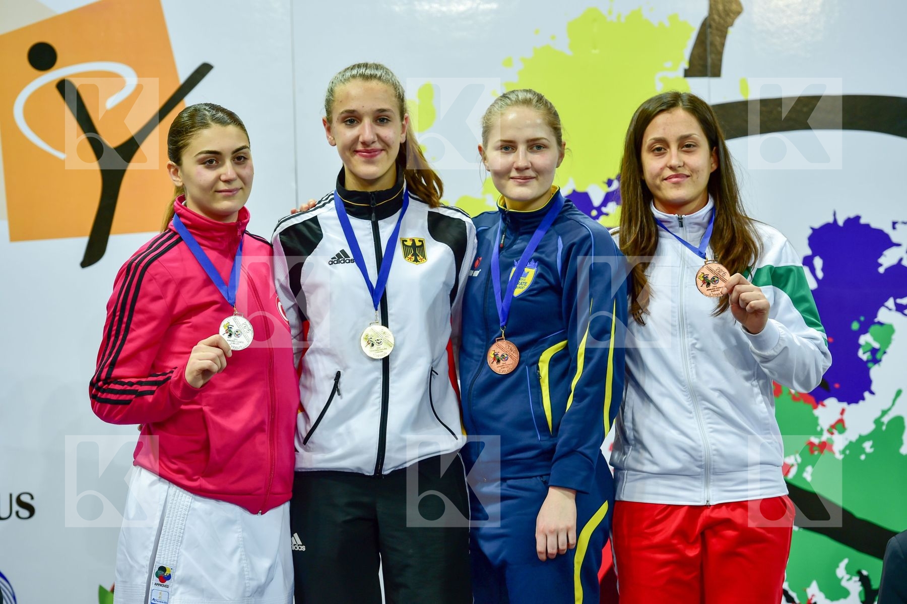 Photo taken during podium of European Cadet, Junior & U21 champi