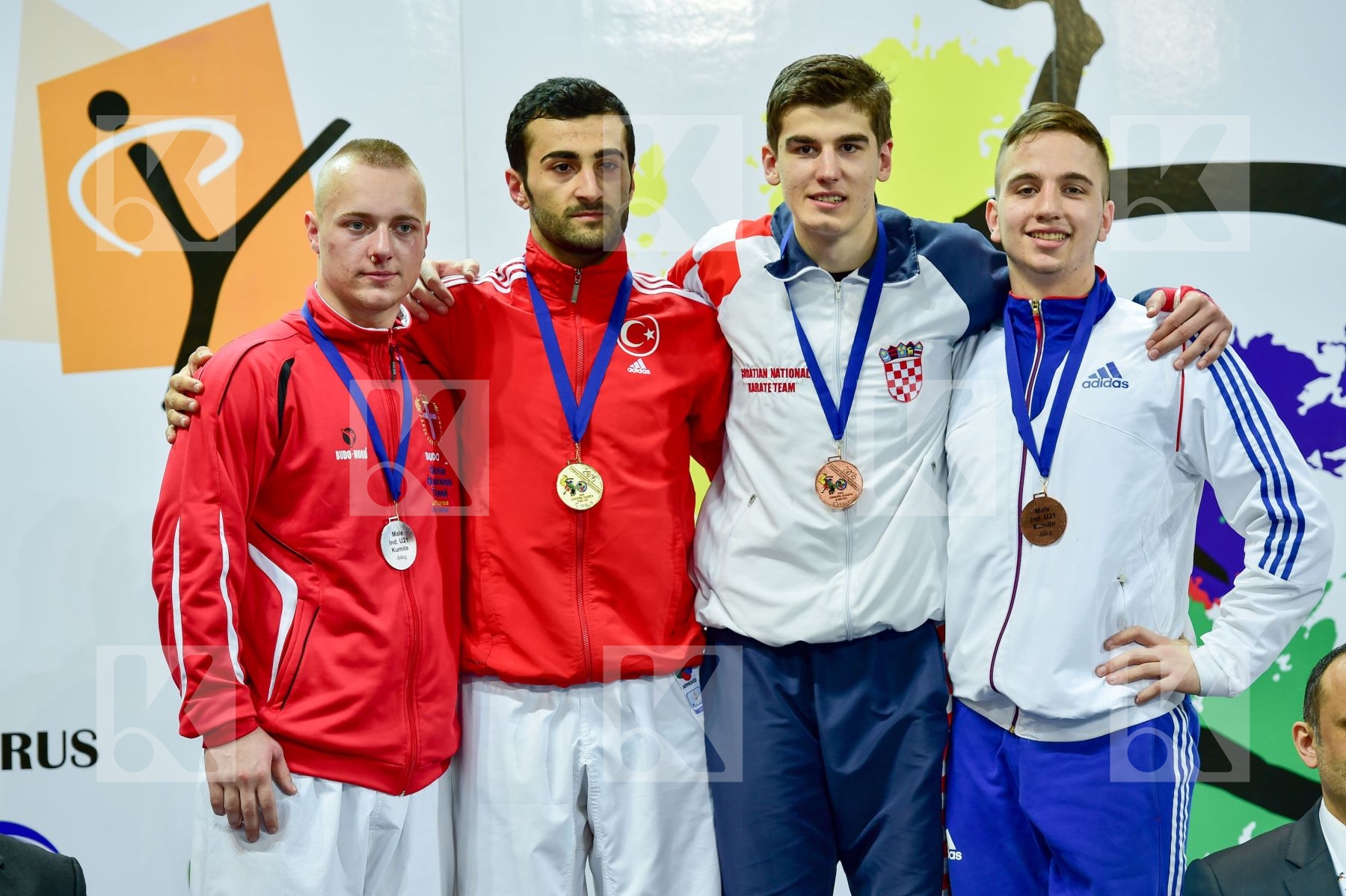 Photo taken during podium of European Cadet, Junior & U21 champi