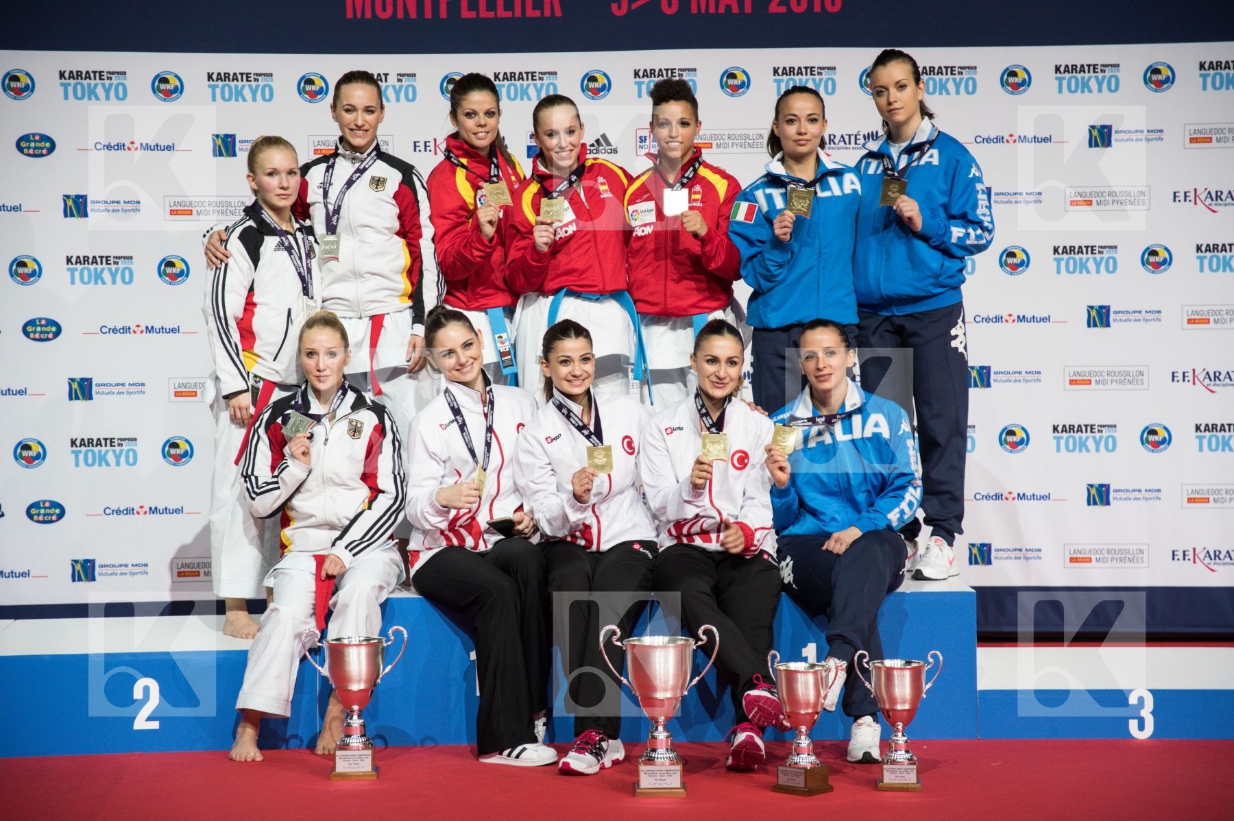 Female Germany italy kata podium Spain team Turkey