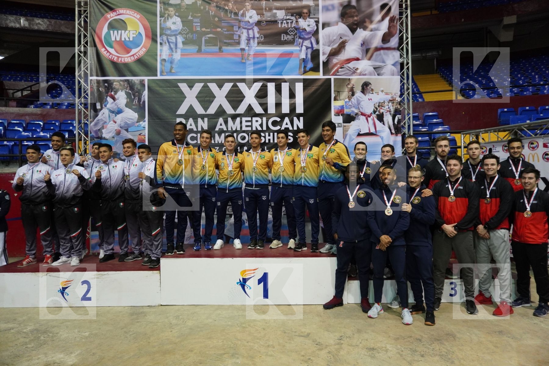 BRAZIL, MEXICO, UNITED STATES, CANADA in Senior Team Male Kumite - podium