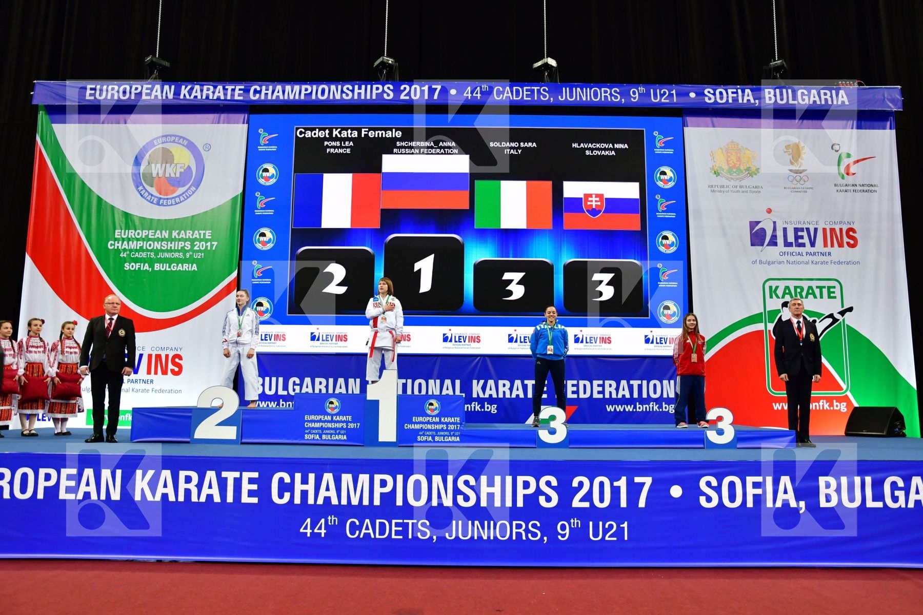 Cadet kata female France Hlavackova Nina Italy podium Pons Lea R