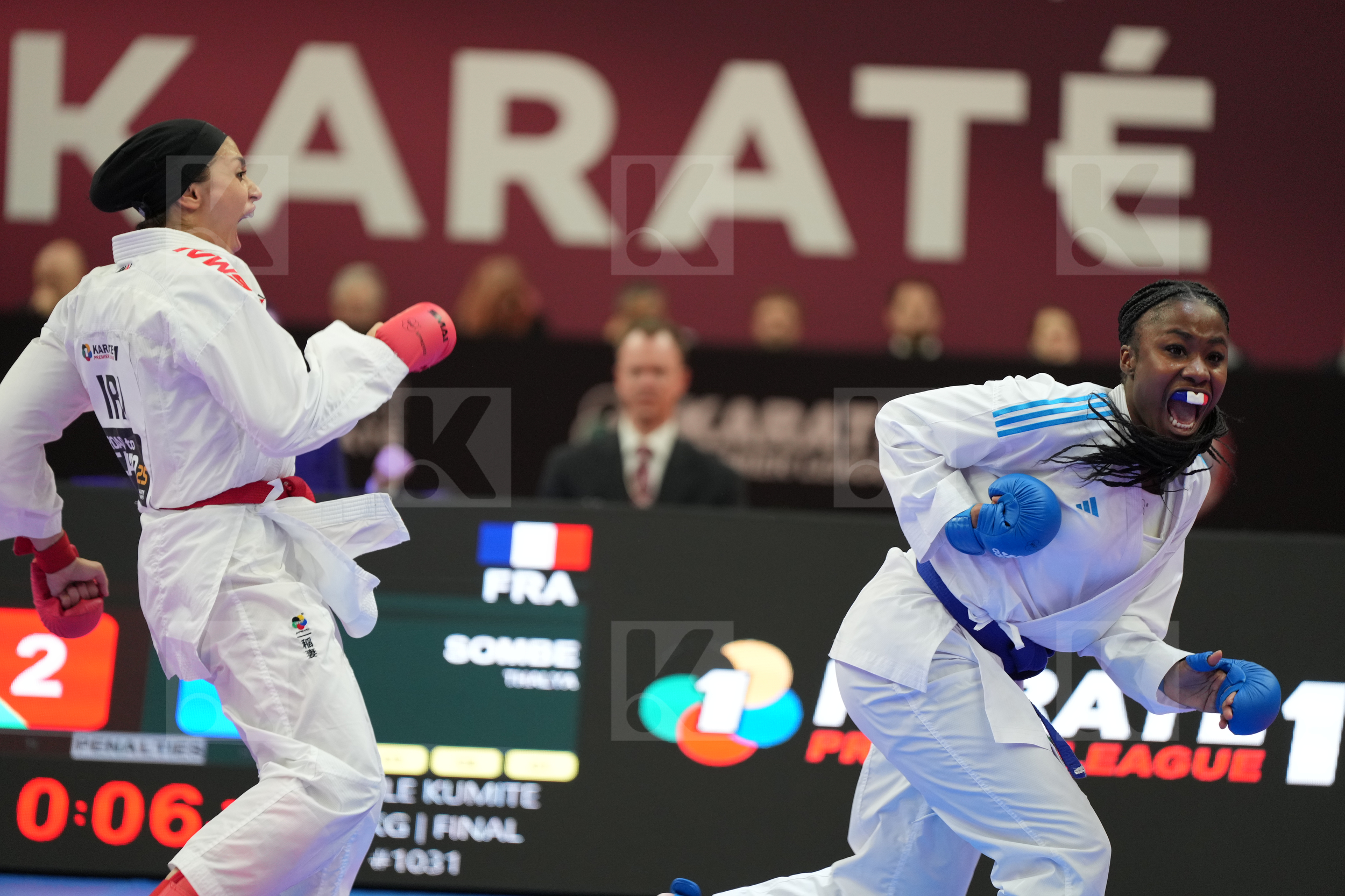 HEYDARIOZOMCHELOEI MOBINA (IRAN) vs SOMBE THALYA (FRANCE) in Female Kumite -68 Kg - Final bout