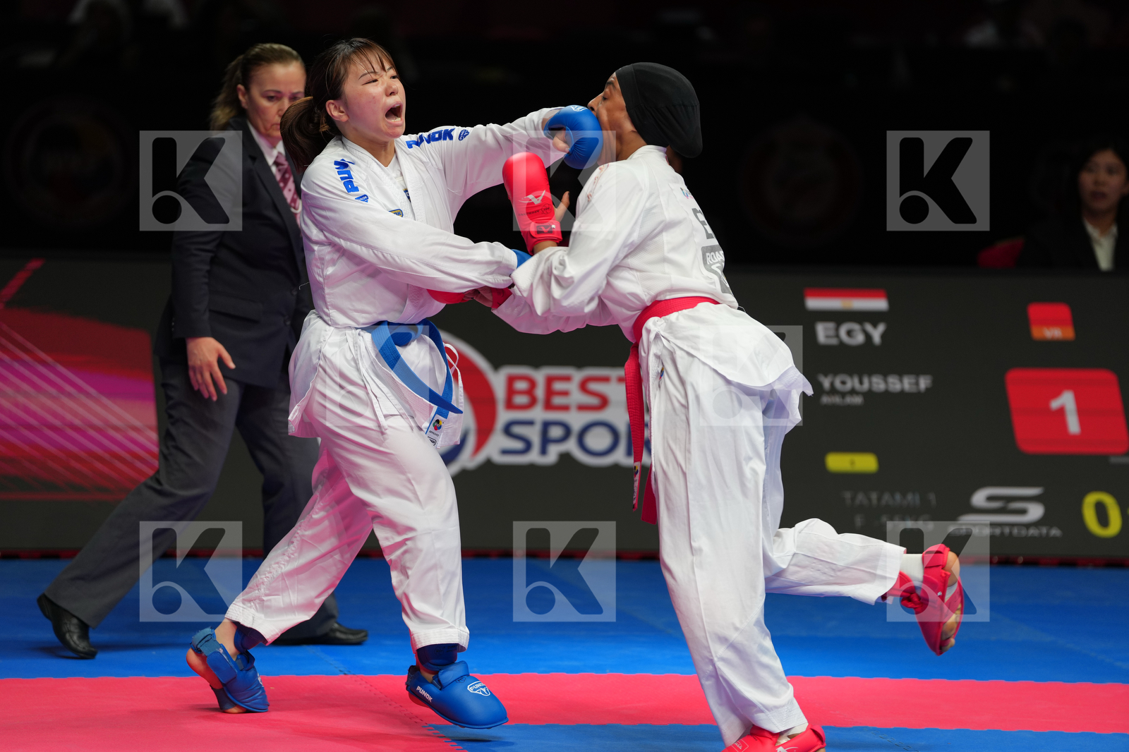 YOUSSEF AHLAM (EGYPT) vs MUKAI RUAN (JAPAN) in Female Kumite -55 Kg - Bronze Bout