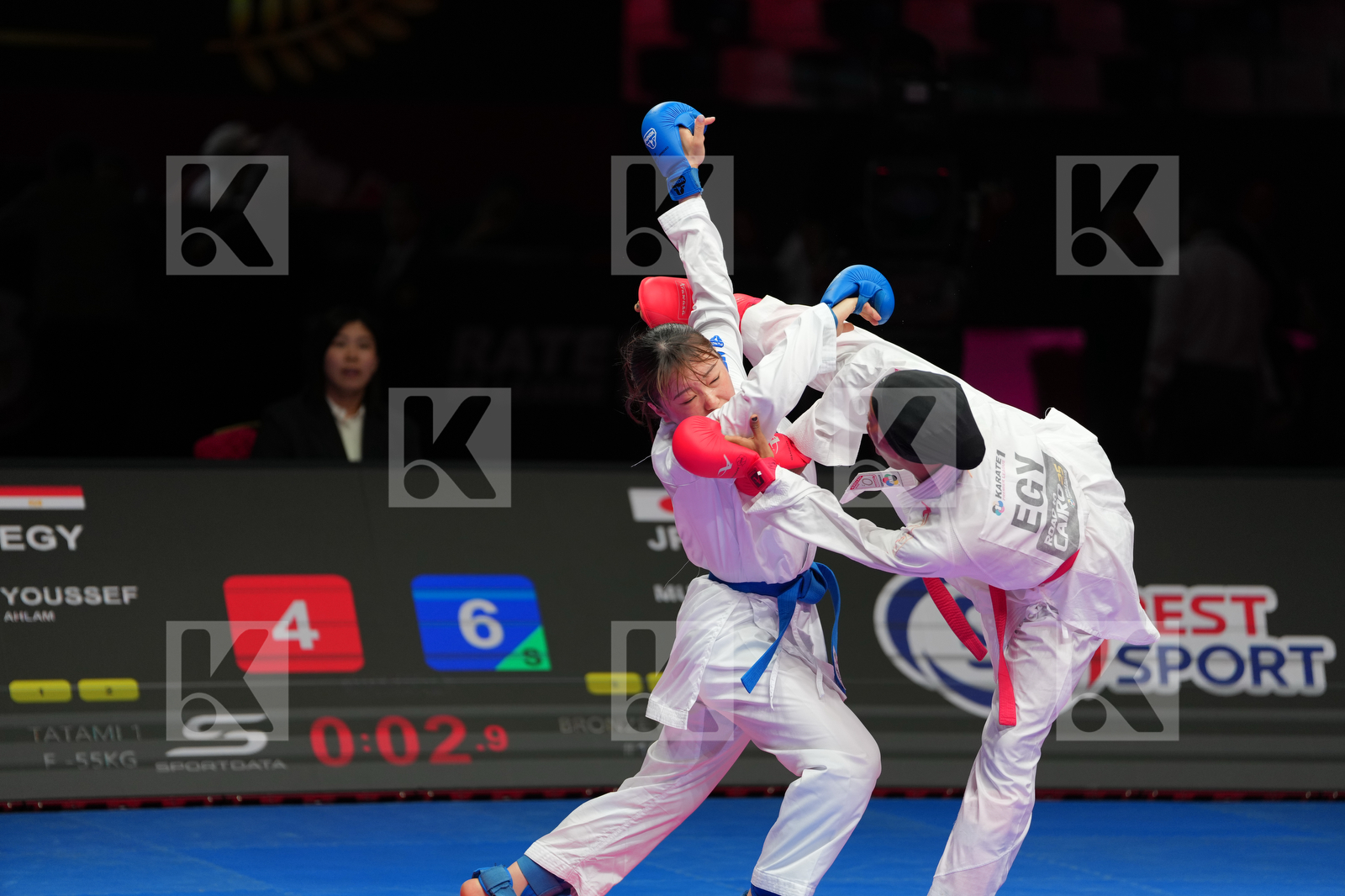 YOUSSEF AHLAM (EGYPT) vs MUKAI RUAN (JAPAN) in Female Kumite -55 Kg - Bronze Bout