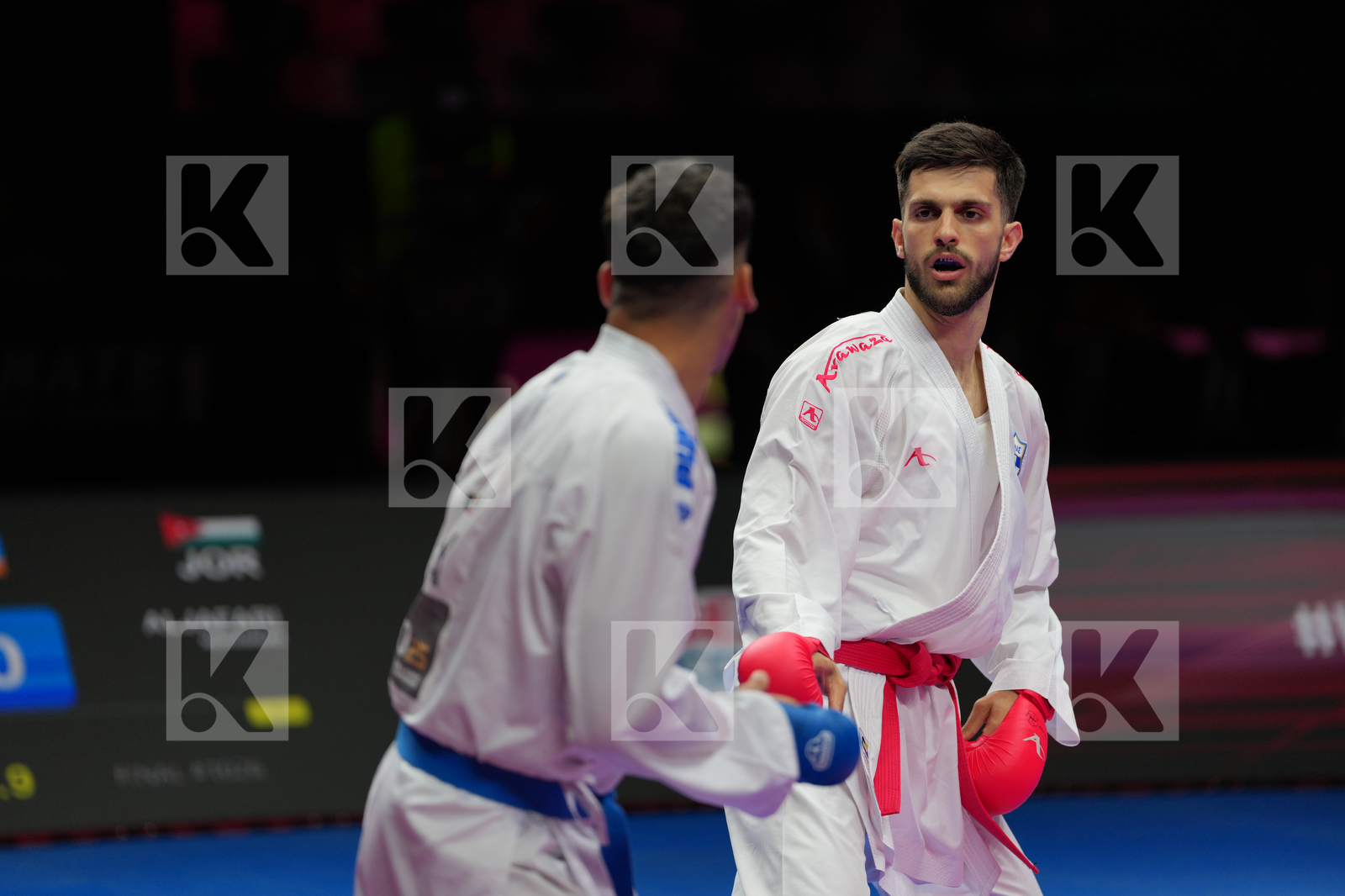 MASTROGIANNIS KONSTANTINOS (GREECE) vs ALJAFARI MOHAMMAD (JORDAN) in Male Kumite -84 Kg - Final Bout