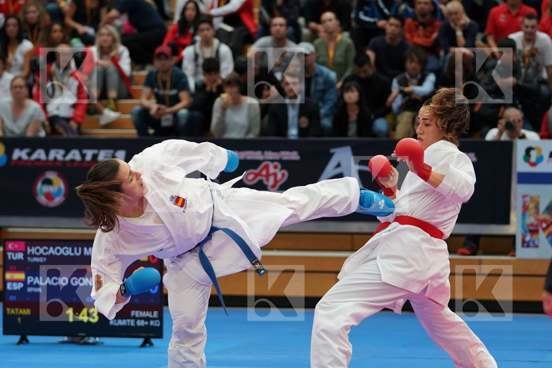 HOCAOGLU MELTEM (TURKEY ) vs PALACIO GONZALEZ LAURA (SPAIN) in Senior Kumite 68+ Kg - Bronze bout