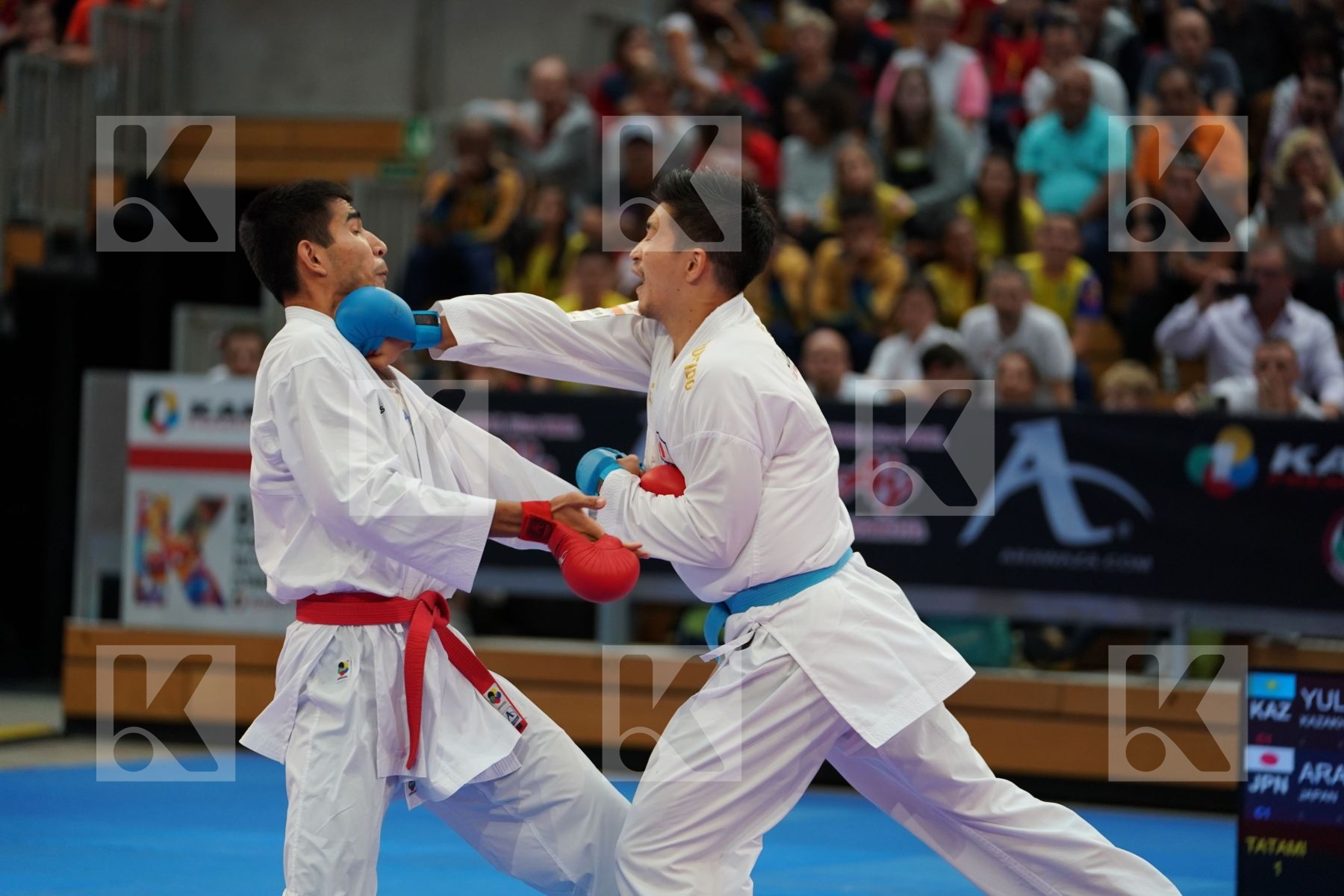 YULDASHEV DANIYAR (KAZAKHSTAN) vs ARAGA RYUTARO (JAPAN) in Senior Kumite Ð 84 Kg - Gold bout