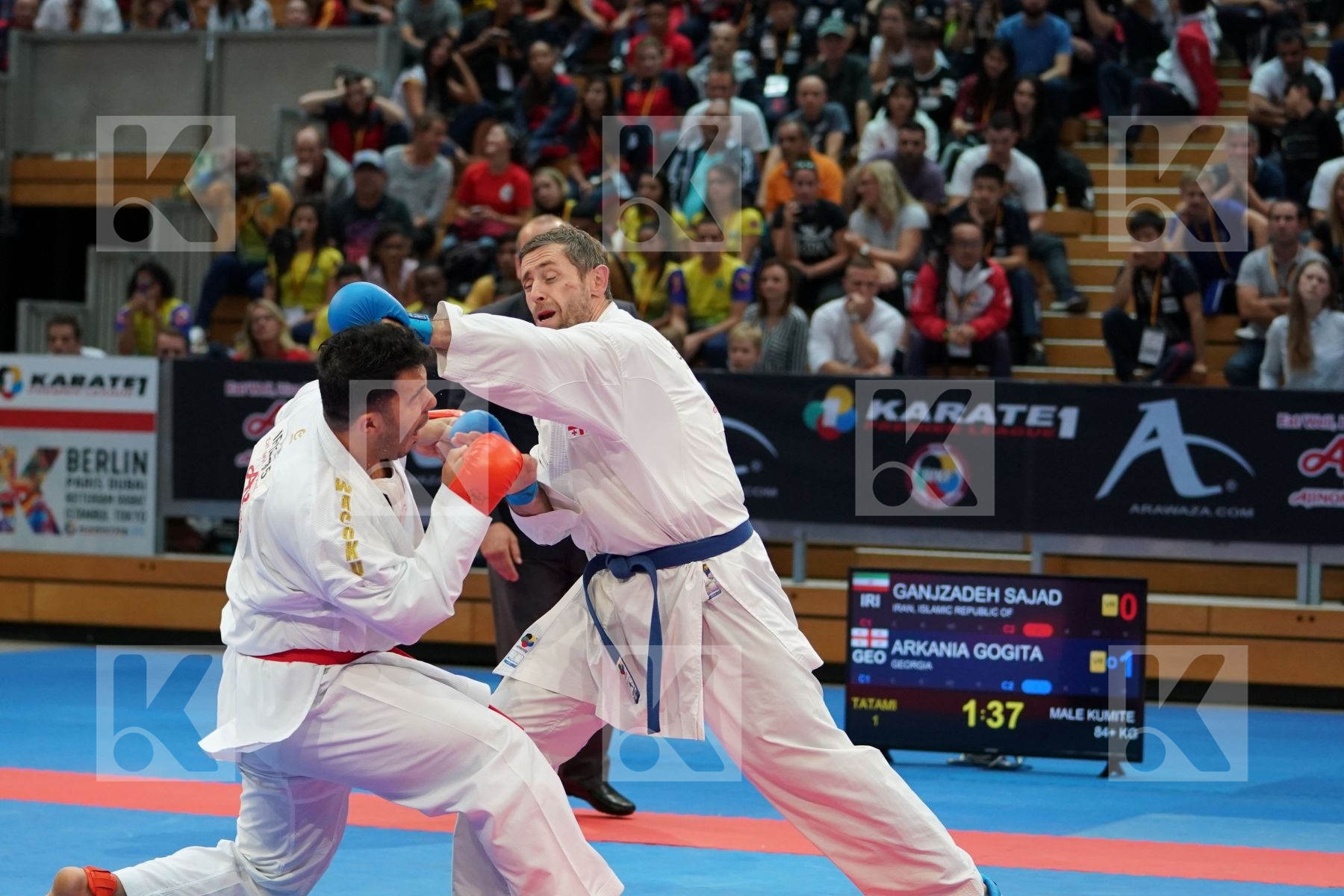 GANJZADEH SAJAD (IRAN) vs ARKANIA GOGITALIA (GEORGIA) in Senior Kumite 84+ Kg - Gold bout
