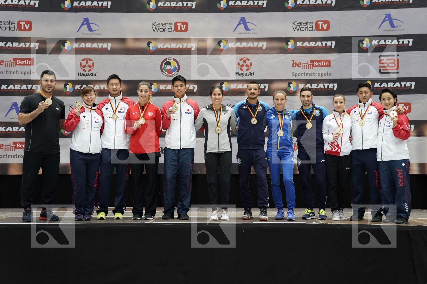 All gold medalist Kumite and Kata  - podium ceremony