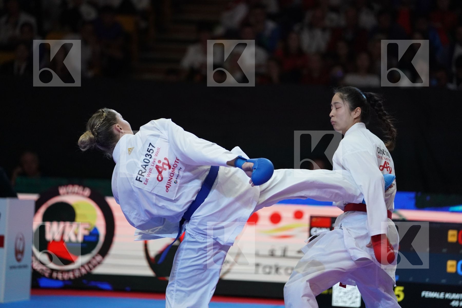 TANG LINGLING (CHINA) VS AGIER ALIZEE (FRANCE) in Senior Kumite -68 Kg - Bronze bout