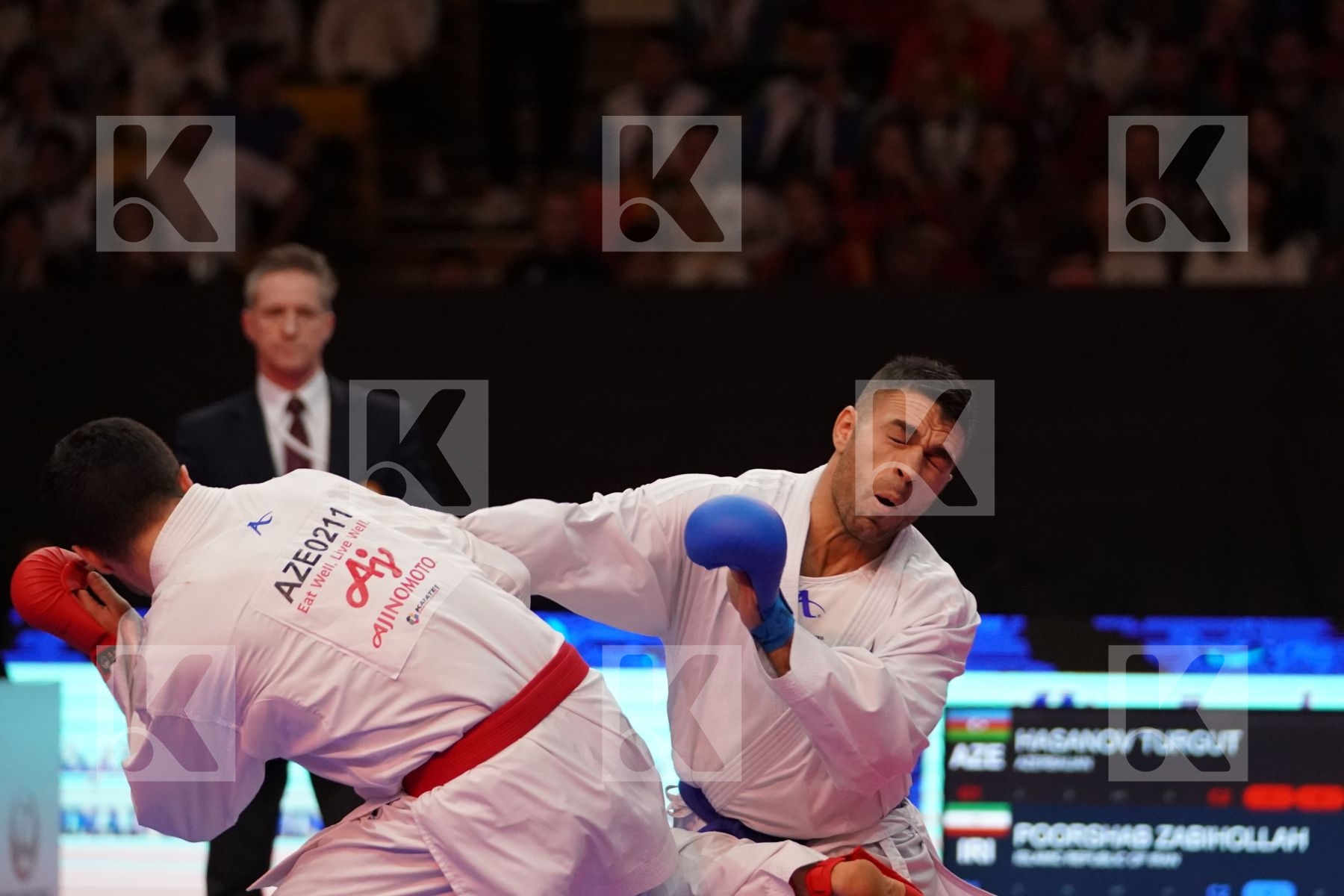 HASANOV TURGUT (AZERBAIJAN) VS POORSHAB ZABIHOLLAH (ISLAMIC REPUBLIC OF IRAN) in Senior Kumite -84 Kg - Bronze bout