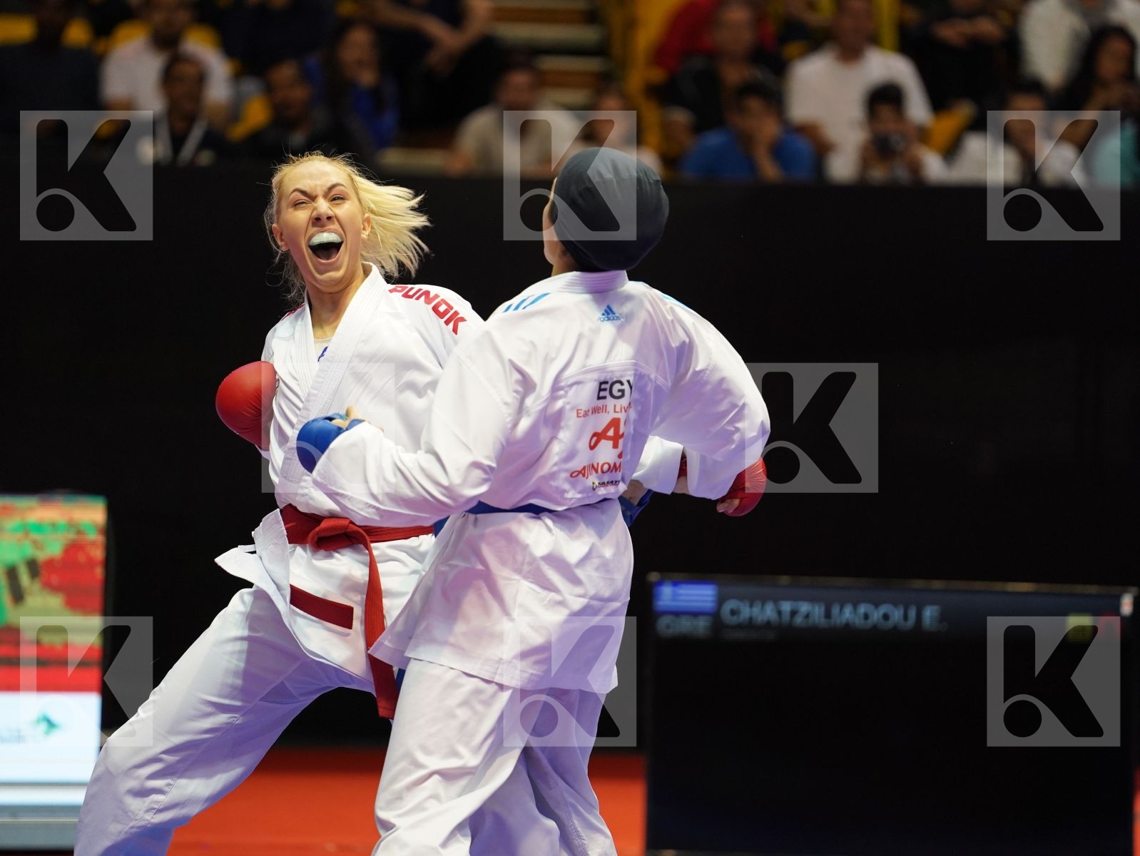CHATZILIADOU ELENI (Greece) vs OKILA MENNA SHAABAN (Egypt) in Senior Kumite 68+ Kg - Bronze bout