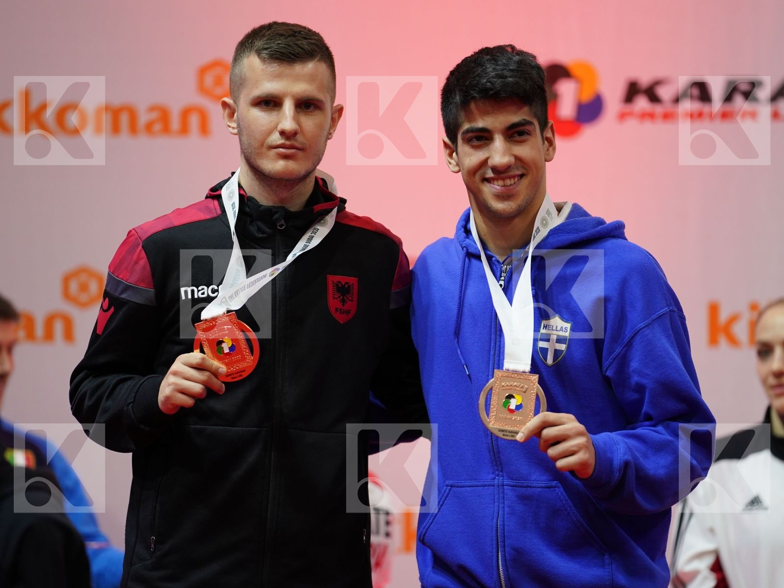 ARIFI ORGES (Albania), XENOS CHRISTOS-STEFANOS (Greece) during podium ceremony