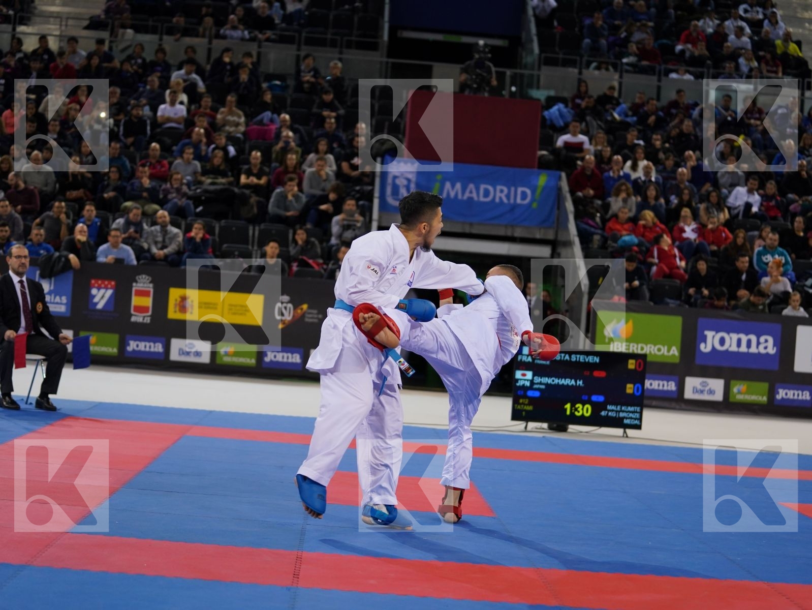 DACOSTA STEVEN (FRANCE) vs SHINOHARA HIROTO (JAPAN) in Senior Kumite -67 Kg - Bronze bout