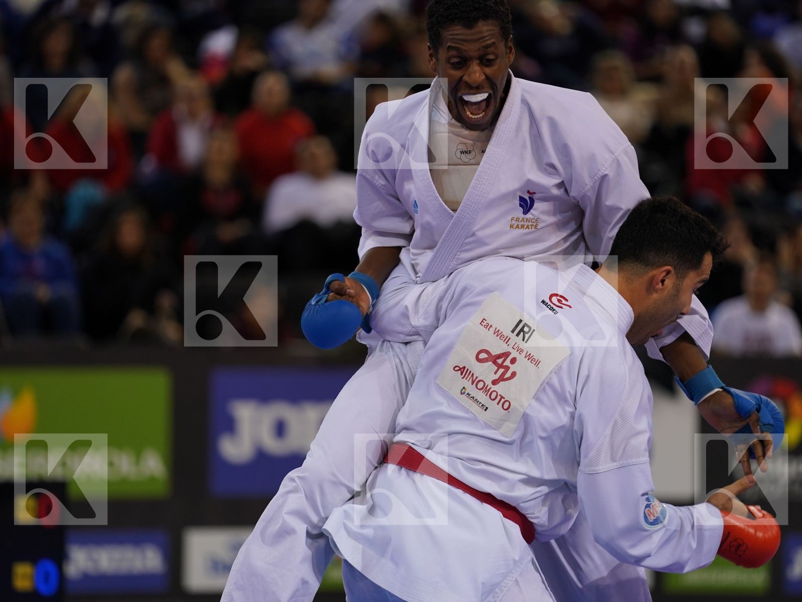 GANJZADEH SAJAD (ISLAMIC REPUBLIC OF IRAN) vs JACQUET DNYLSON (FRANCE) in Senior Kumite 84+ Kg - Gold bout