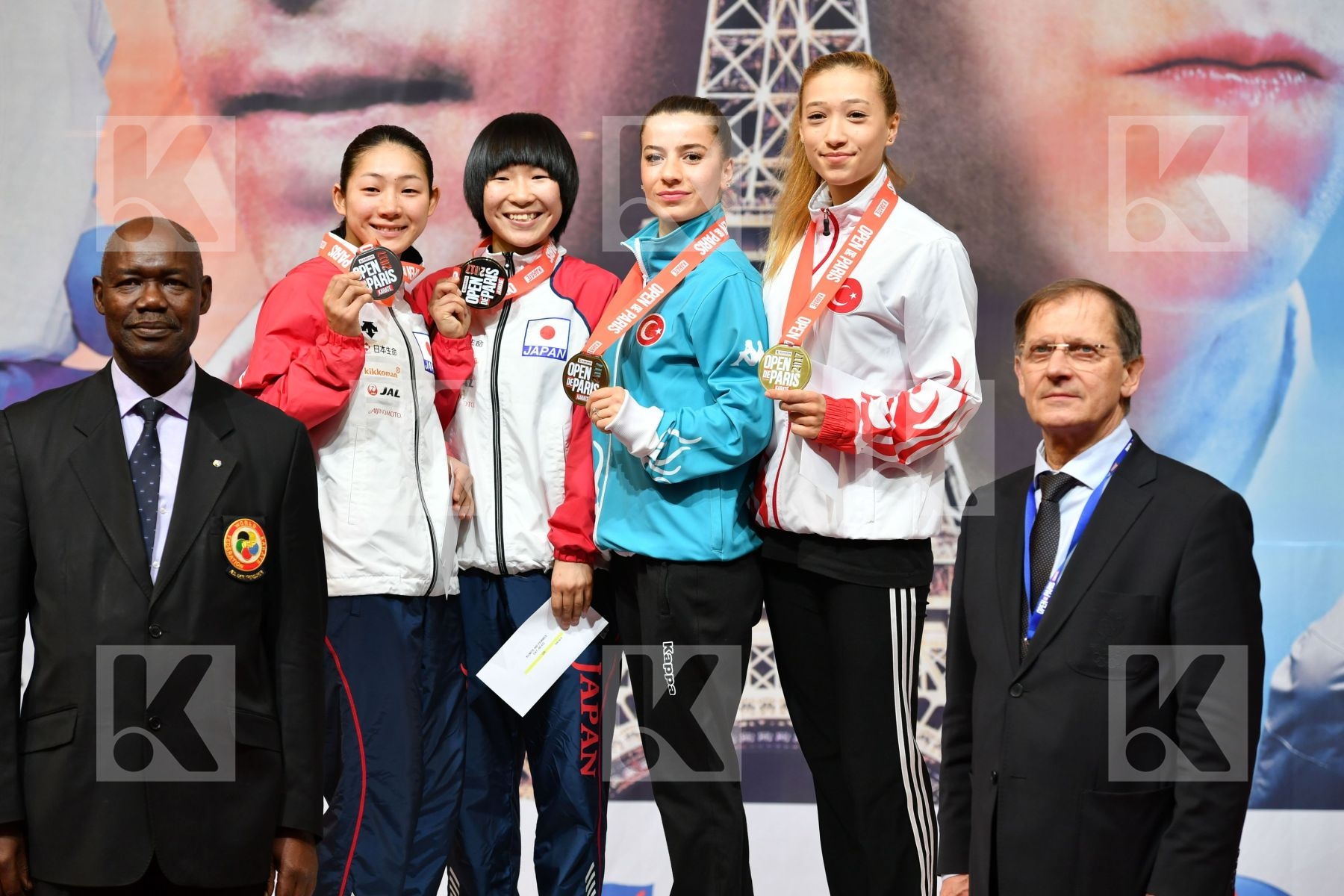 Female kumite -50 kg Japan Miyahara Miho Ozcelik Serap podium Ta