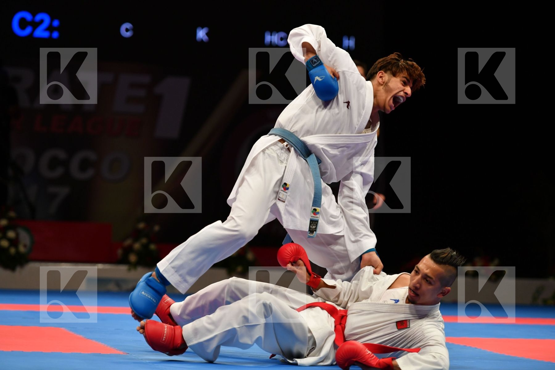 Male kumite -60 kg Morocco Takzima Aymane Taoussi Mohammed