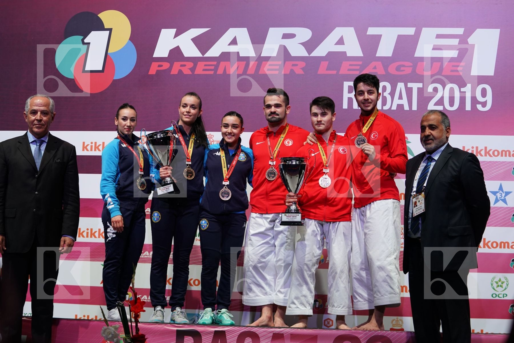Gold finalists team kata during podium ceremony