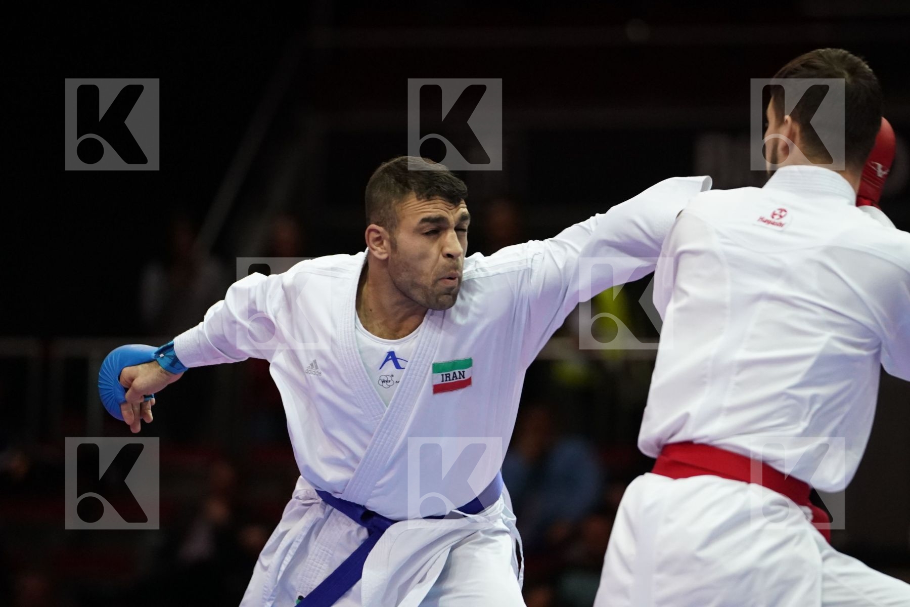 DANIEL GYORGY (HUNGARY) VS ZABIHOLLAH POORSHAB  (ISLAMIC REPUBLIC OF IRAN) in Senior Kumite -84 Kg - Bronze bout