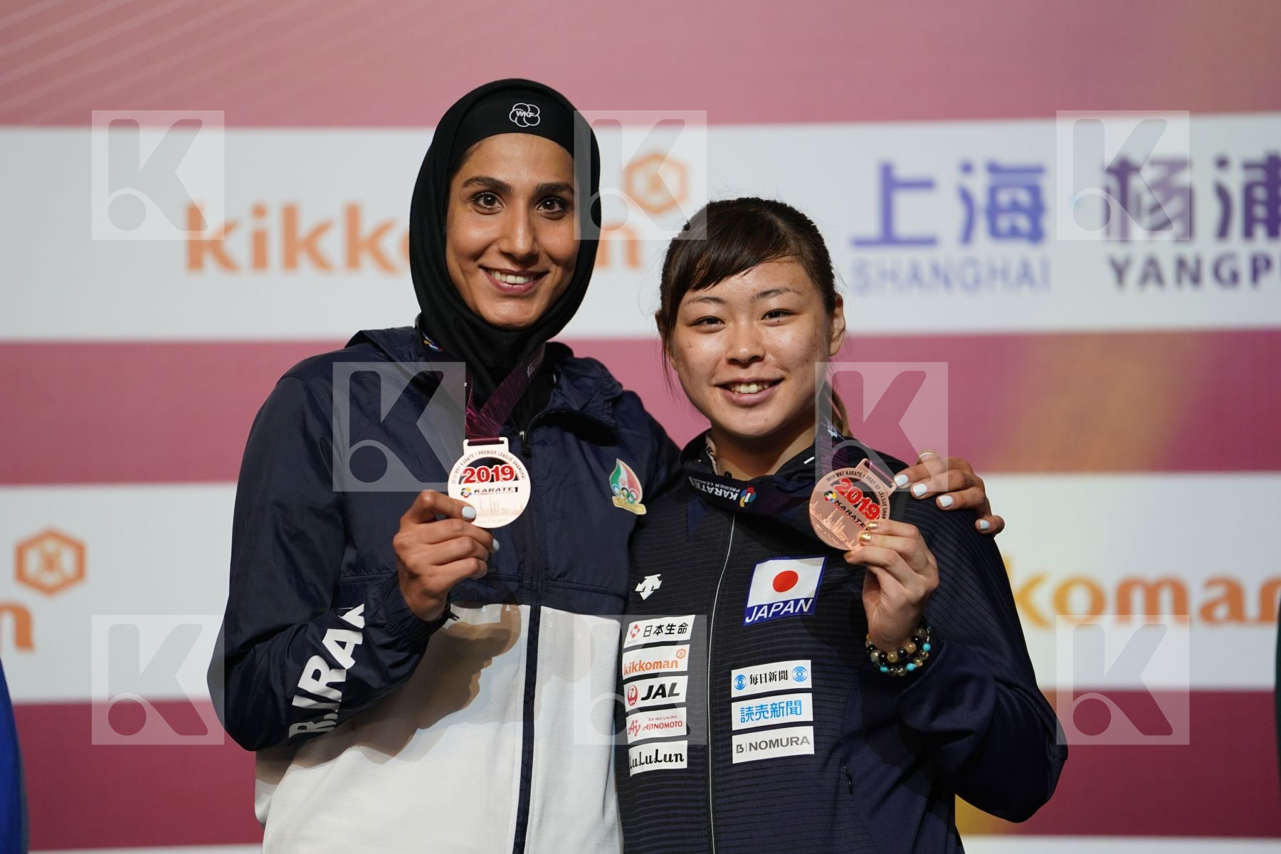 ABBASALI HAMIDEH (ISLAMIC REPUBLIC OF IRAN), UEKUSA AYUMI (JAPAN) during podium ceremony