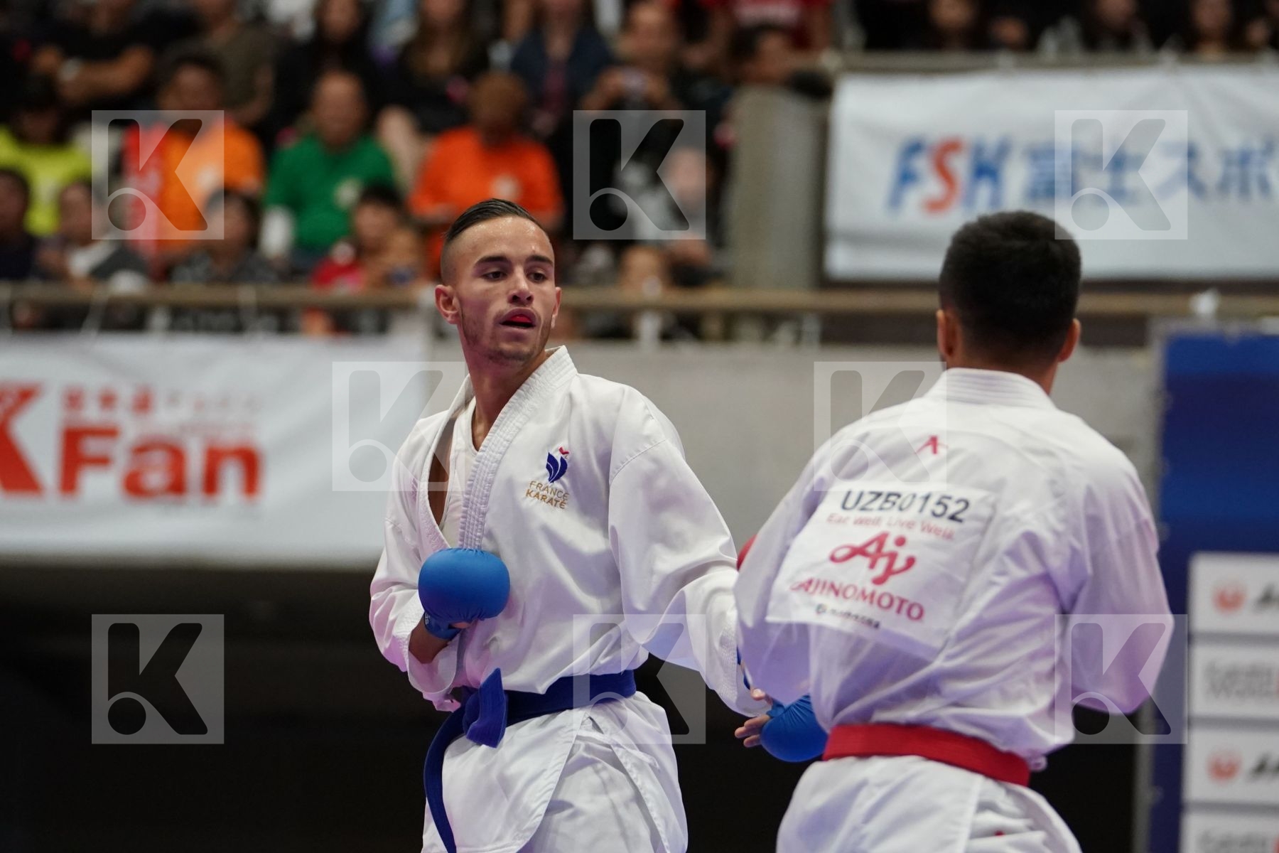 UZAKOV IKBOLJON (UZBEKISTAN) VS DACOSTA STEVEN (FRANCE) in Senior Kumite -67 Kg - Bronze bout