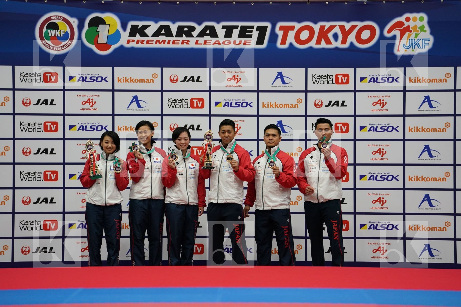 Gold medalists kata teams - podium ceremony