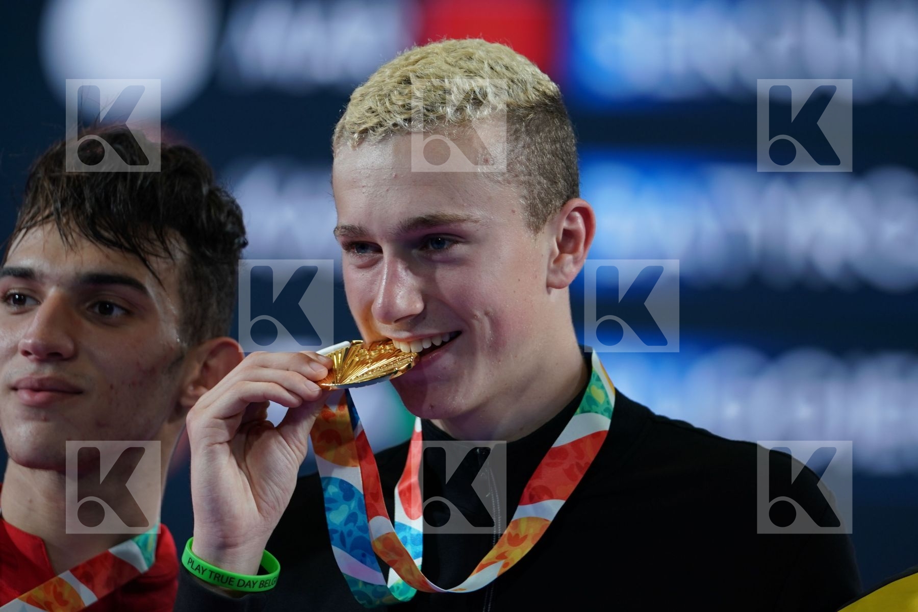 QUENTIN MAHAUDEN (BELGIUM), YASSINE SEKOURI (MOROCCO), ABILMANSUR BATYRGALI (KAZAKHSTAN), ROSARIO RUGGIERO (ITALY) in Junior Kumite Male Ð 68 Kg - podium ceremony