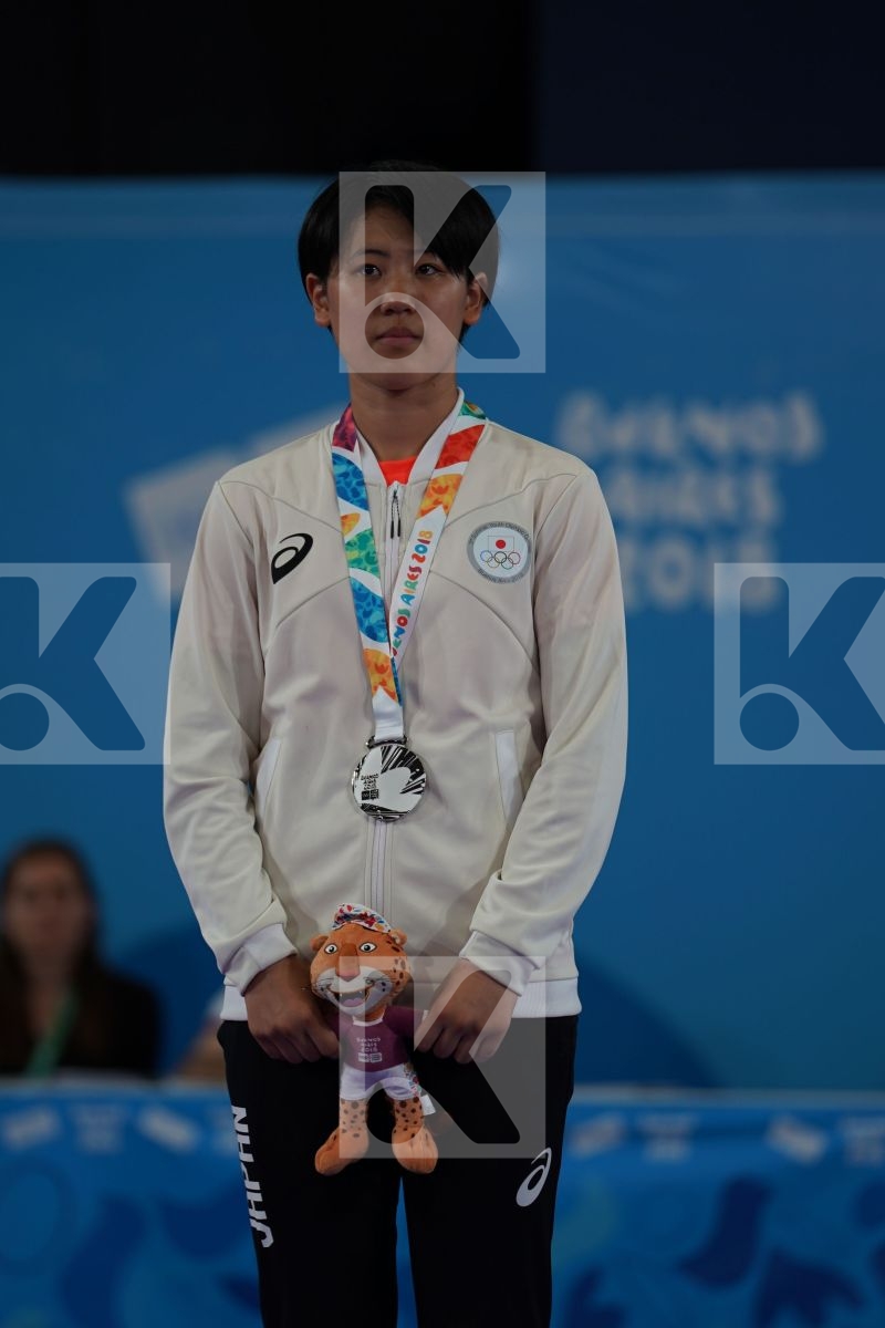 ANNIKA SAELID (NORWAY), SAKURA SAWASHIMA (JAPAN), LAUREN PAIGE SALISBURY (GREAT BRITAIN), NEGIN ALTOONI (IRAN) in Junior Kumite Female 59+ Kg - podium ceremony