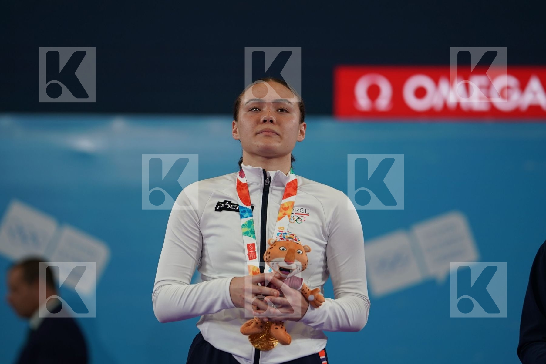 ANNIKA SAELID (NORWAY), SAKURA SAWASHIMA (JAPAN), LAUREN PAIGE SALISBURY (GREAT BRITAIN), NEGIN ALTOONI (IRAN) in Junior Kumite Female 59+ Kg - podium ceremony