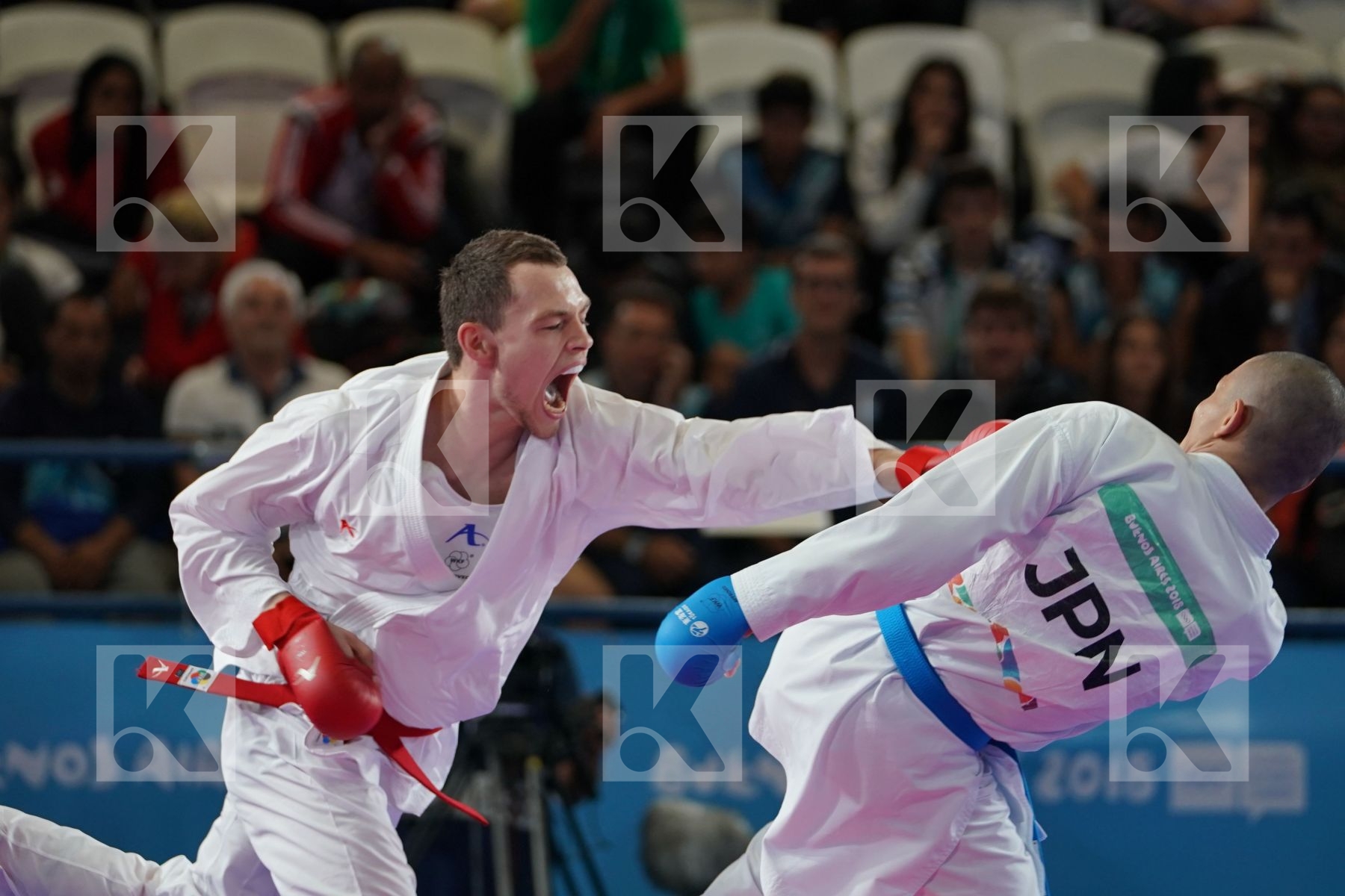 SEAN MC CARTHY CREAN (IRELAND) vs KEISEI SAKIYAMA (JAPAN) in Senior Kumite 68+ Kg - Qualification